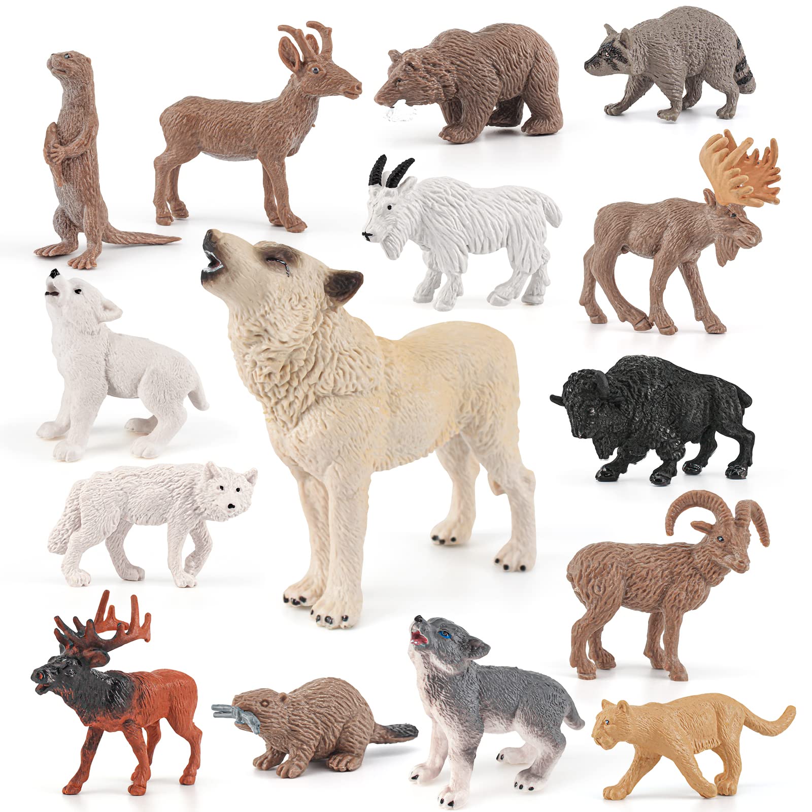 GUFOPONAS North American Animals Set Mini Wild Animals Figurines Set Plastic Wolf Figure Moose Figure Toy Gift for Kid Toddlers Raccoon Animals Cake Topper