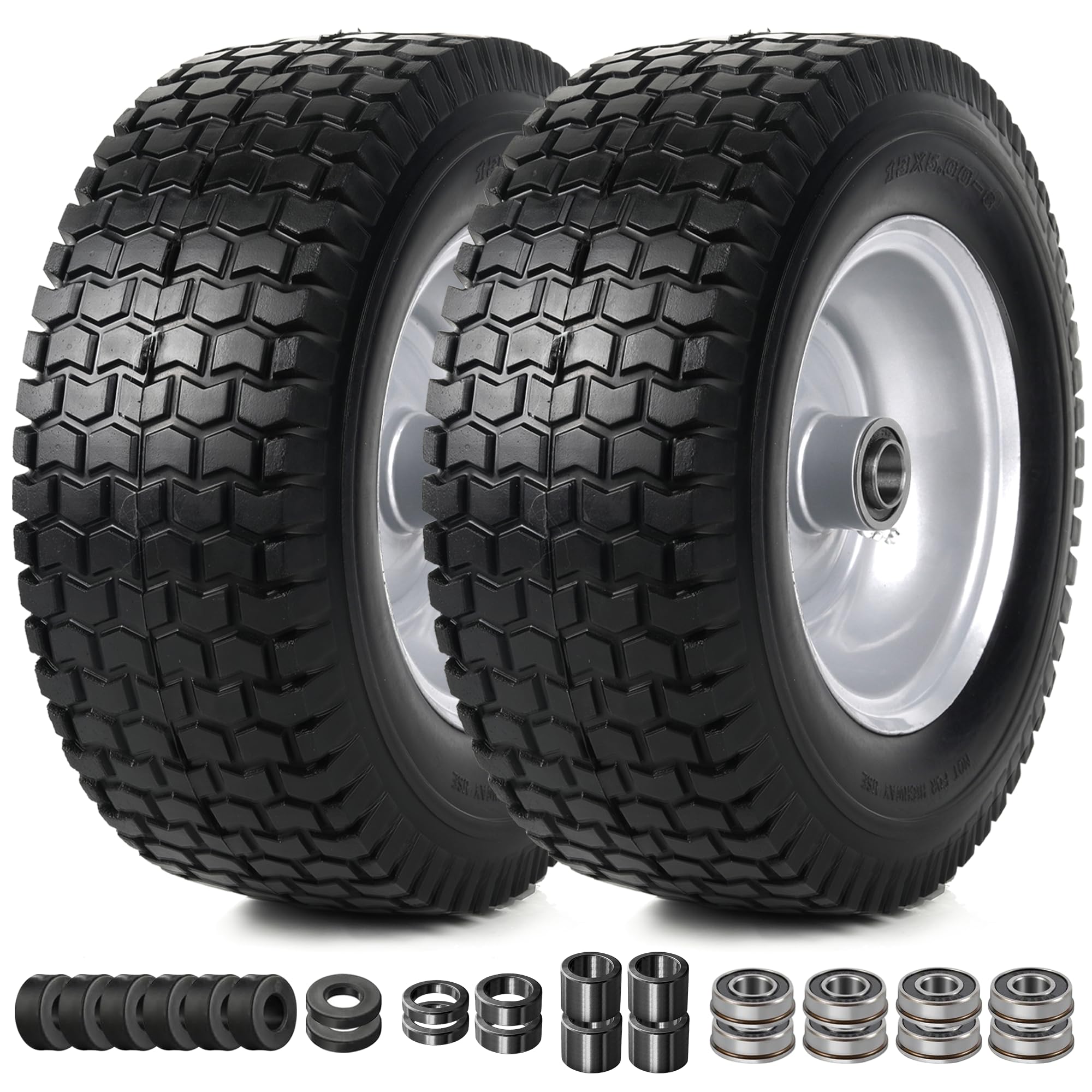 ringo✾︎ 5/30-6/13 2-Pack) 13x5.00-6 Flat Free Tire and Wheel Assemblies - Compatible