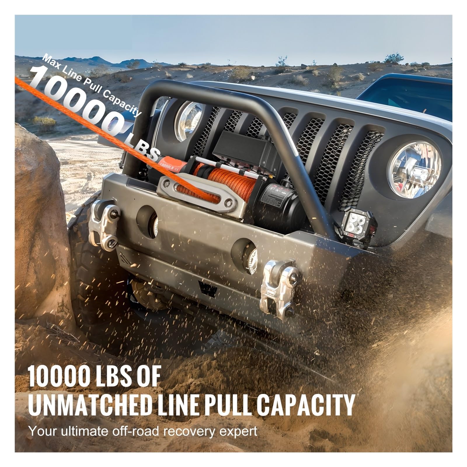 10000lbs Electric Winch 12V Truck Car Winch with 65 ft Synthetic Rope Wireless Control IP55 for Towing Off-Road SUV