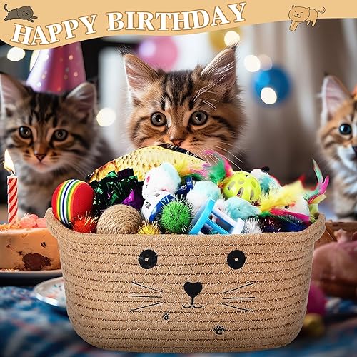 Miniatura 6 de Zopeal Juego de 58 cestas de almacenamiento para gatos para el día de San Valentín, bolas coloridas intermitentes para mascotas, bolas arrugadas,