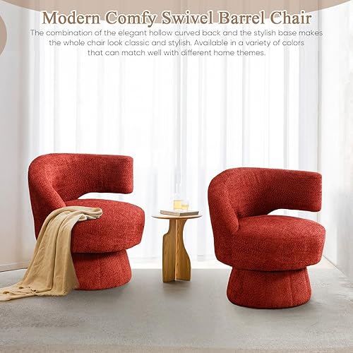 Miniatura 6 de KINFFICT Silla giratoria de barril moderna, silla decorativa tapizada, silla redonda giratoria de 360 con respaldo curvado elegante, cómoda silla de