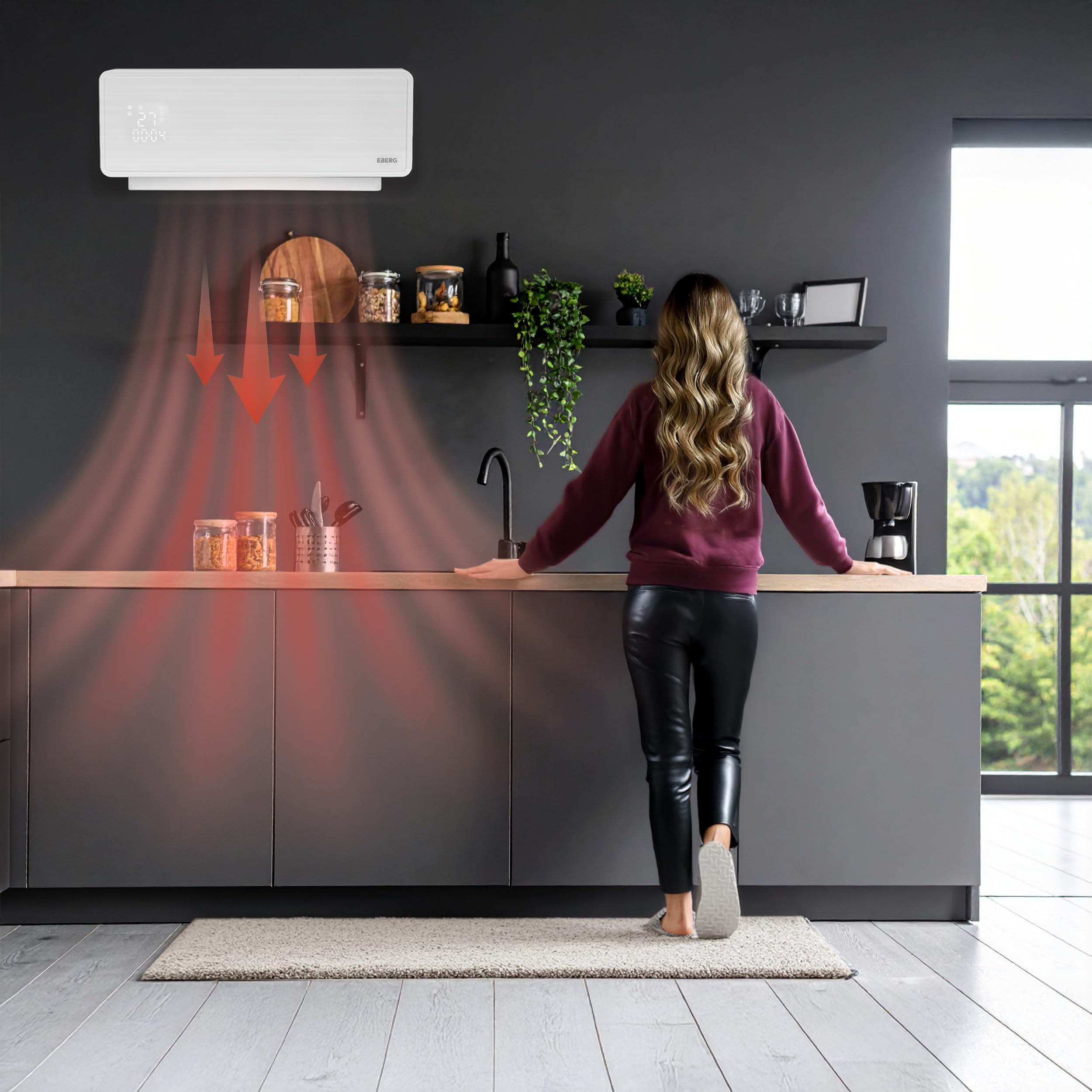 EBERG Q4 Kurtyna powietrzna 2 kW, szklany panel, WiFi, pilot, biała