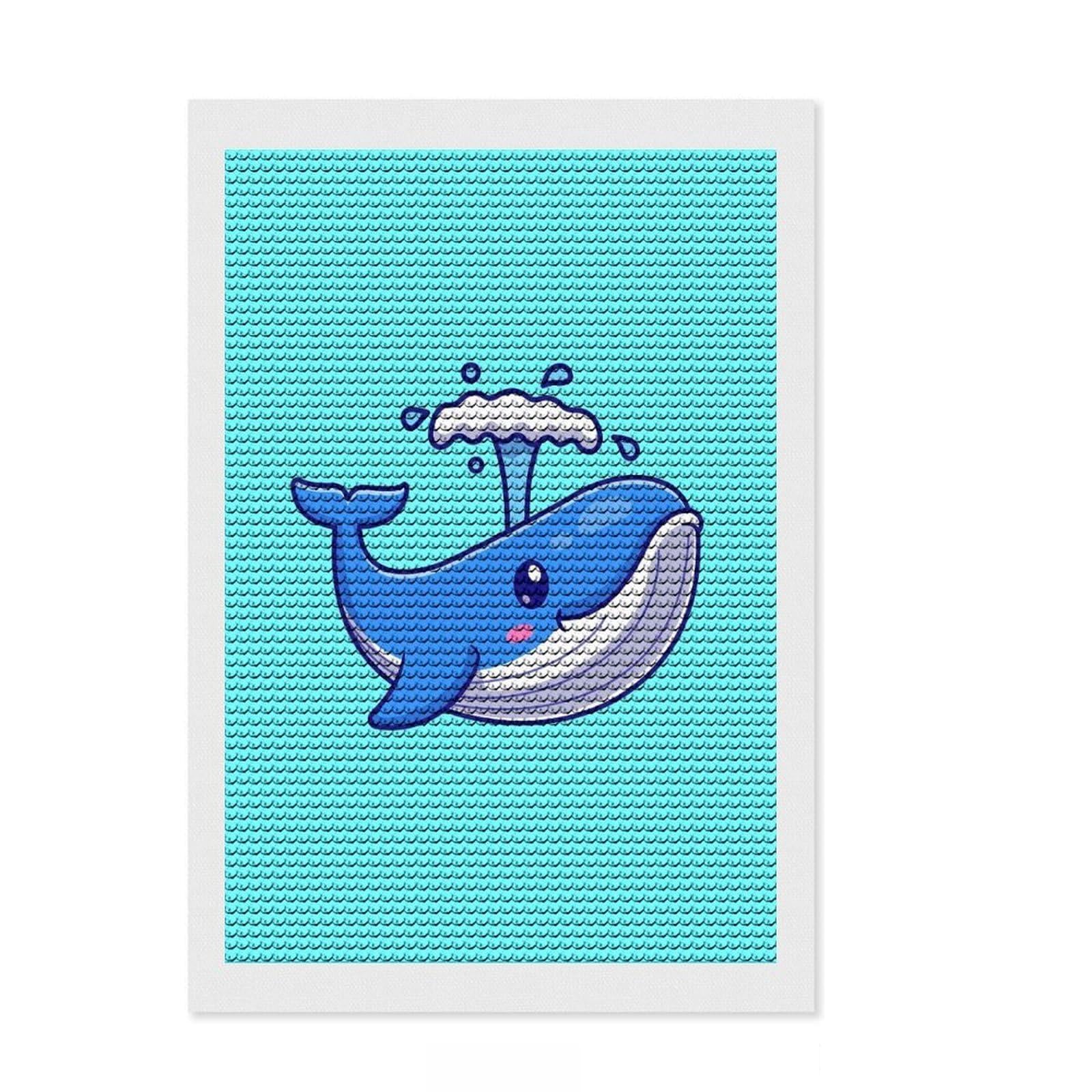 Junmoney Cute Whale Cartoon Diamond Painting Set 8"x12", with Tool Kit, Office Decor, Creative Hobby, Fun Craft Activity, Winter Craft