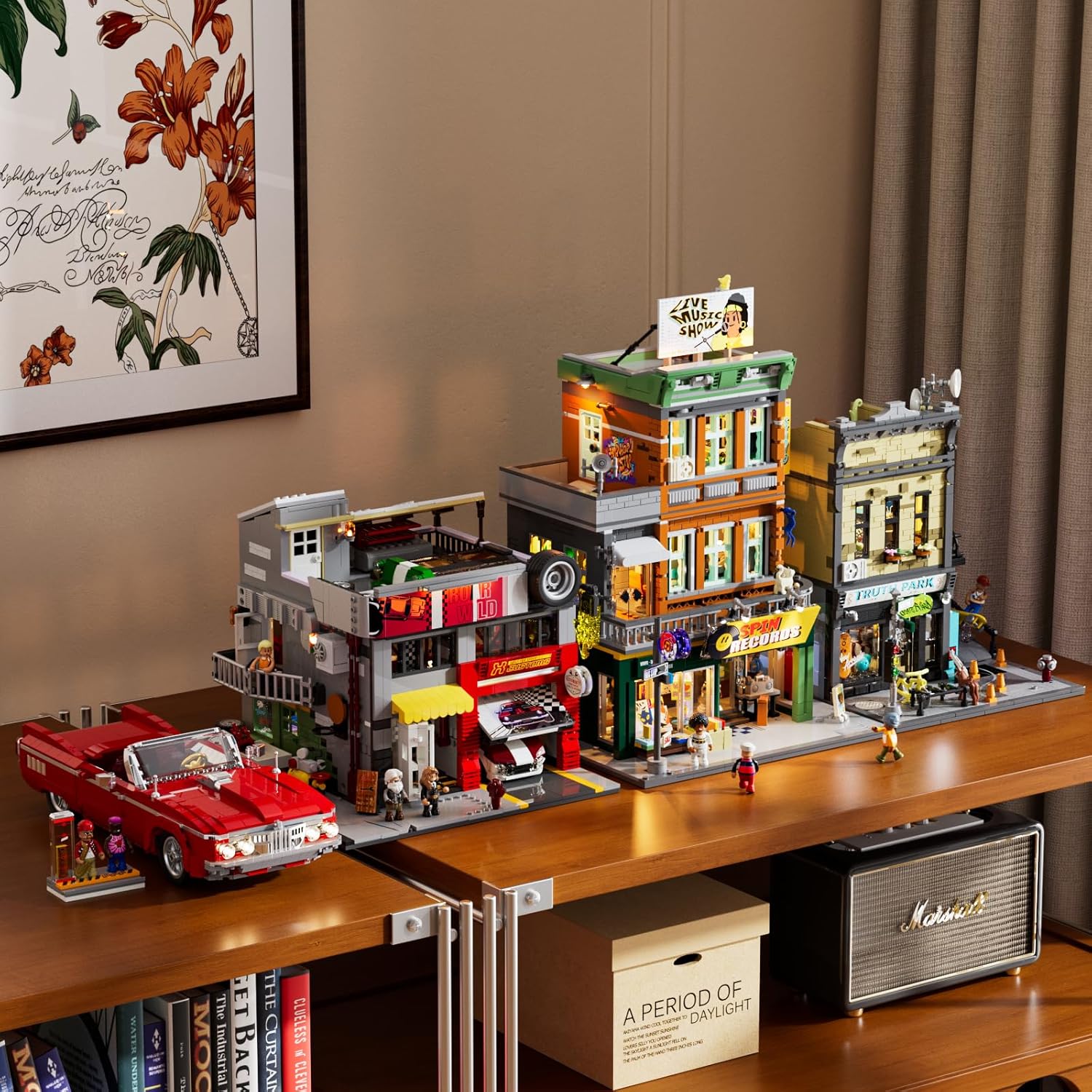 Low Rider Big Red Car Building Bricks Set - Street Fusion Vehicle Engineering Lighting Model Modular Collection Kit 969 Pcs for Adults & Teens & Car Lovers