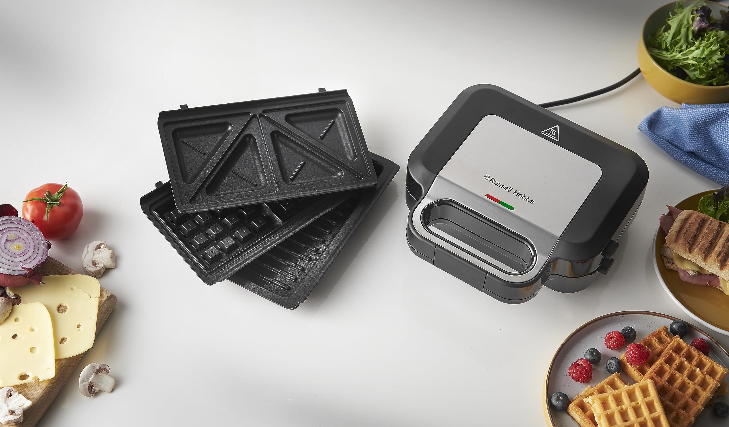 Russell Hobbs Appareil Croque Monsieur [Multifonction 3en1] Creations (extra profondes pour sandwich épais, gaufrier, panini, 3 plaques antiadhésives & sans BPA, nettoyage facile) 26810-56