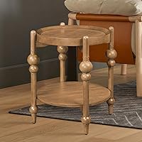 Vista 24 de LKTART Mesa auxiliar anidable para sala de estar, mesas de centro redondas de madera maciza de vidrio templado con almacenamiento, mesa central