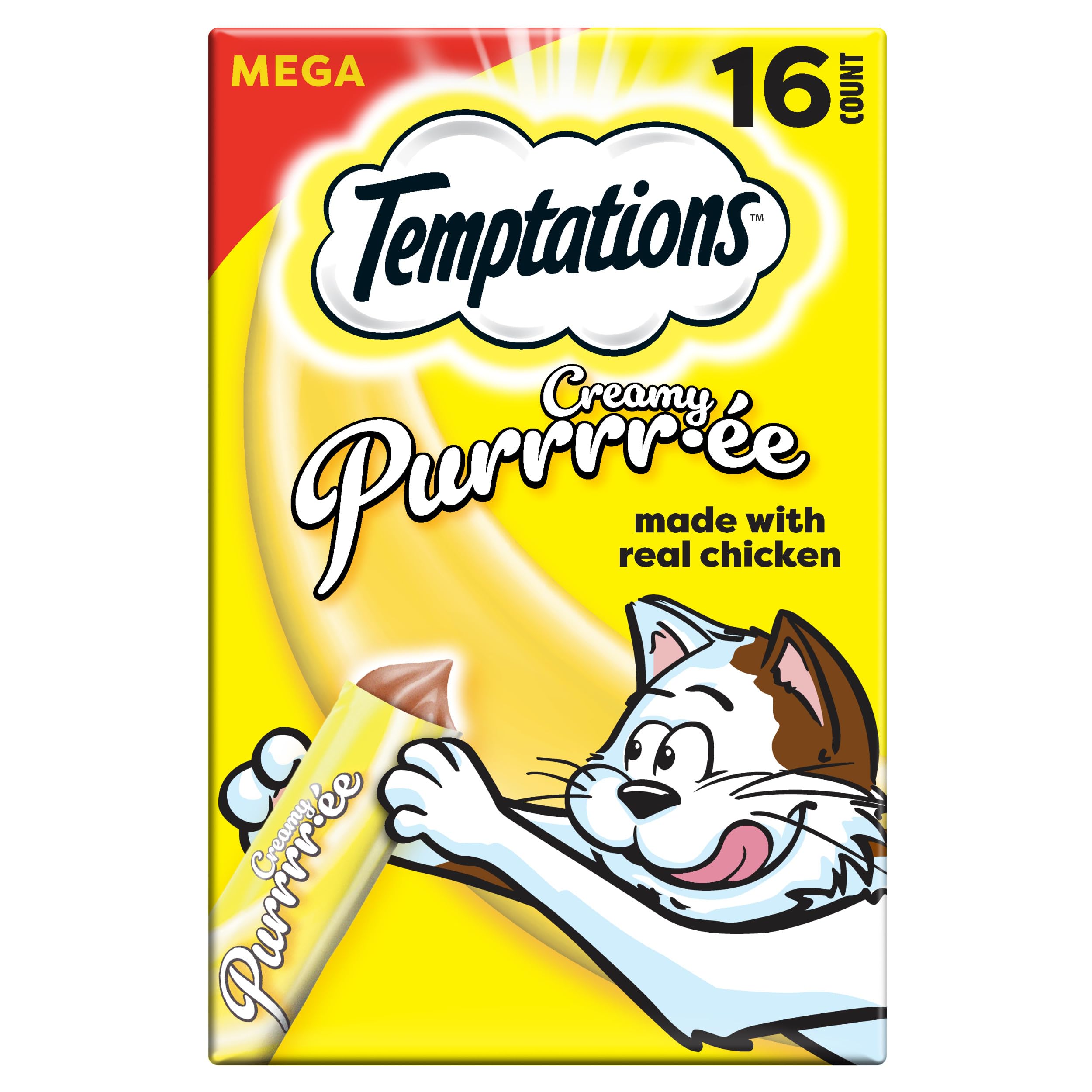 Temptations Creamy Puree Squeezable Lickable Wet Cat Treat with Chicken, 0.42 oz. Tubes, 16 Count