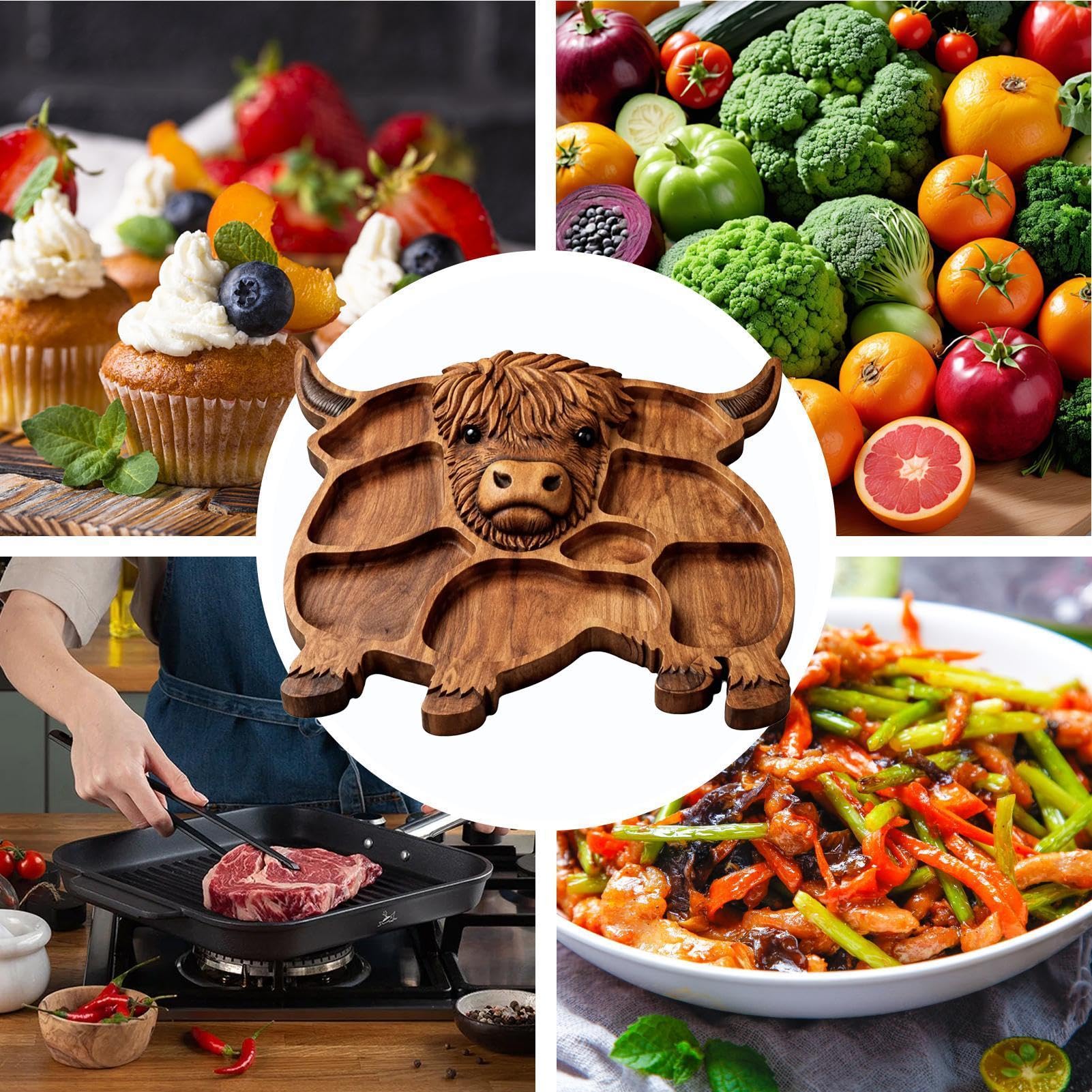 Tabla de embutidos de madera, plato de alimentos dividido para frutas, queso y carnes, perfecto para fiestas o reuniones, bonito diseño, material 100% natural