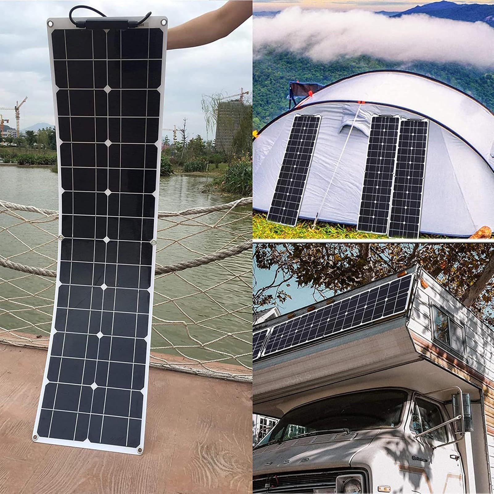 Kit Pannello Solare Nautico Flessibile Monocristallino 400 W con Regolatore 40 A Pannello Fotovoltaico Plug And Play off-Grid per Camper Tende Tetti Barche Cabine Campeggio 2 * 400W