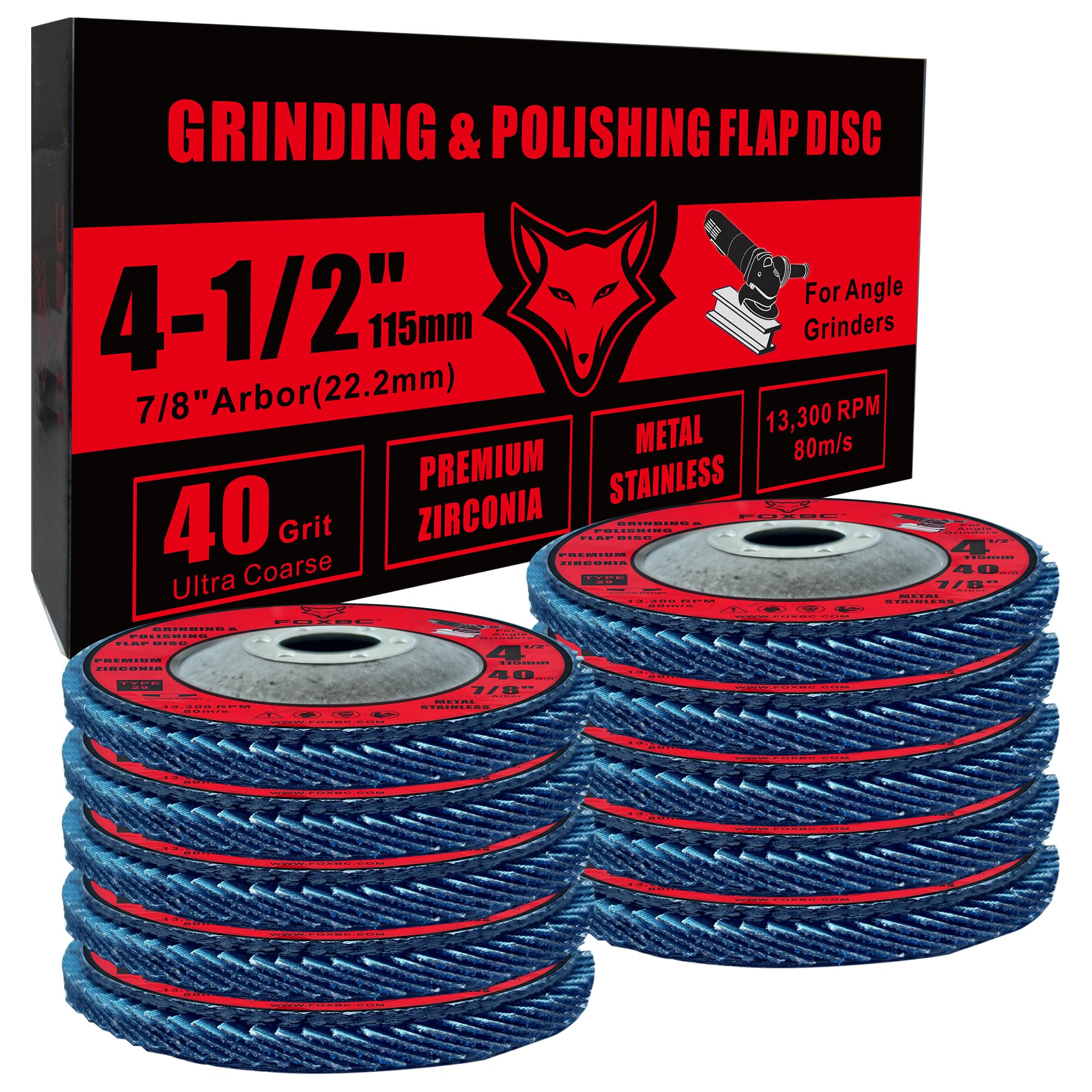 FOXBC 4.5" Flap Discs - 40 Grit for Angle Grinder -5
