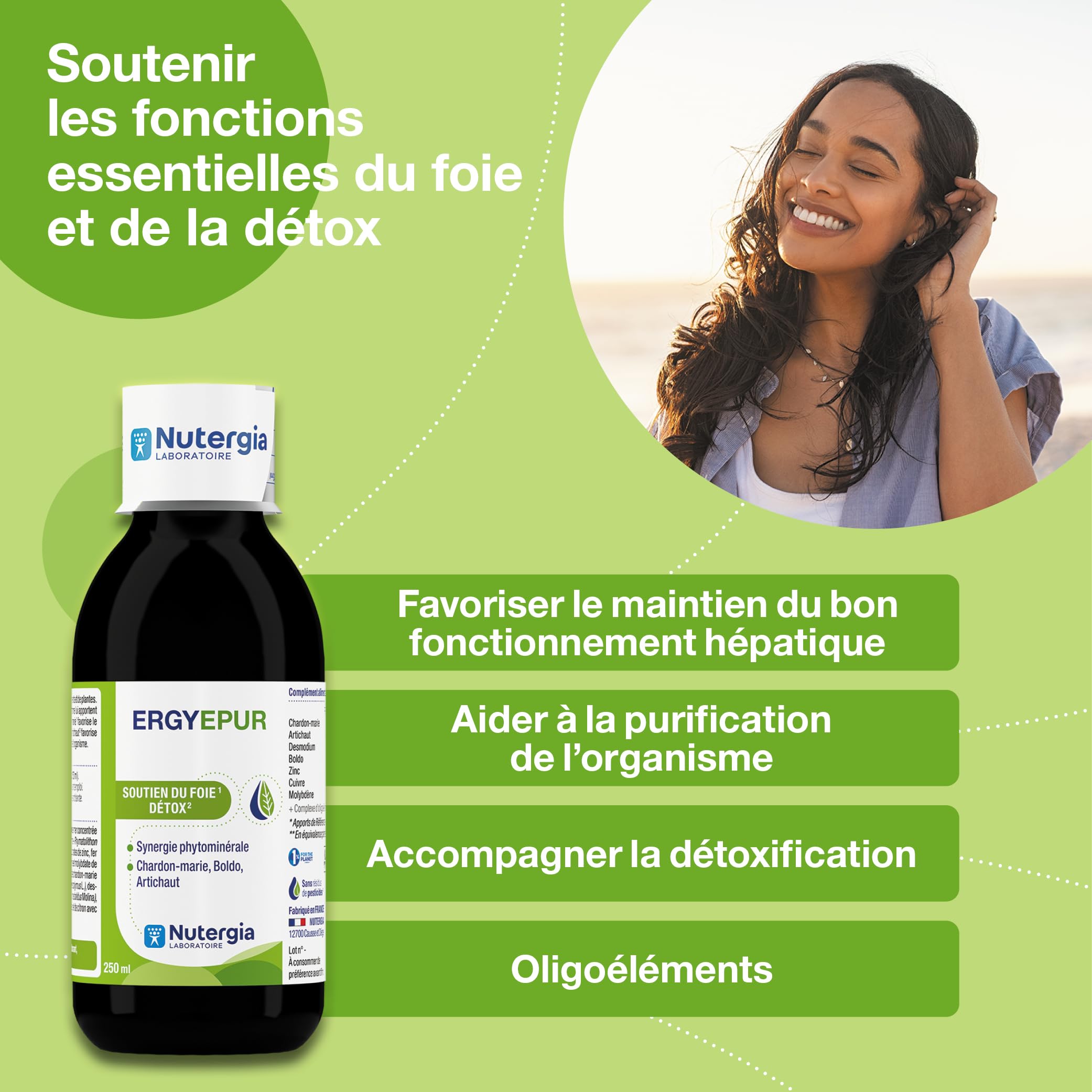 Nutergia – Soutien du foie – Detox – Détox hépatique et purification de l’organisme – Complément alimentaire – 250 ml – Fabrication Française