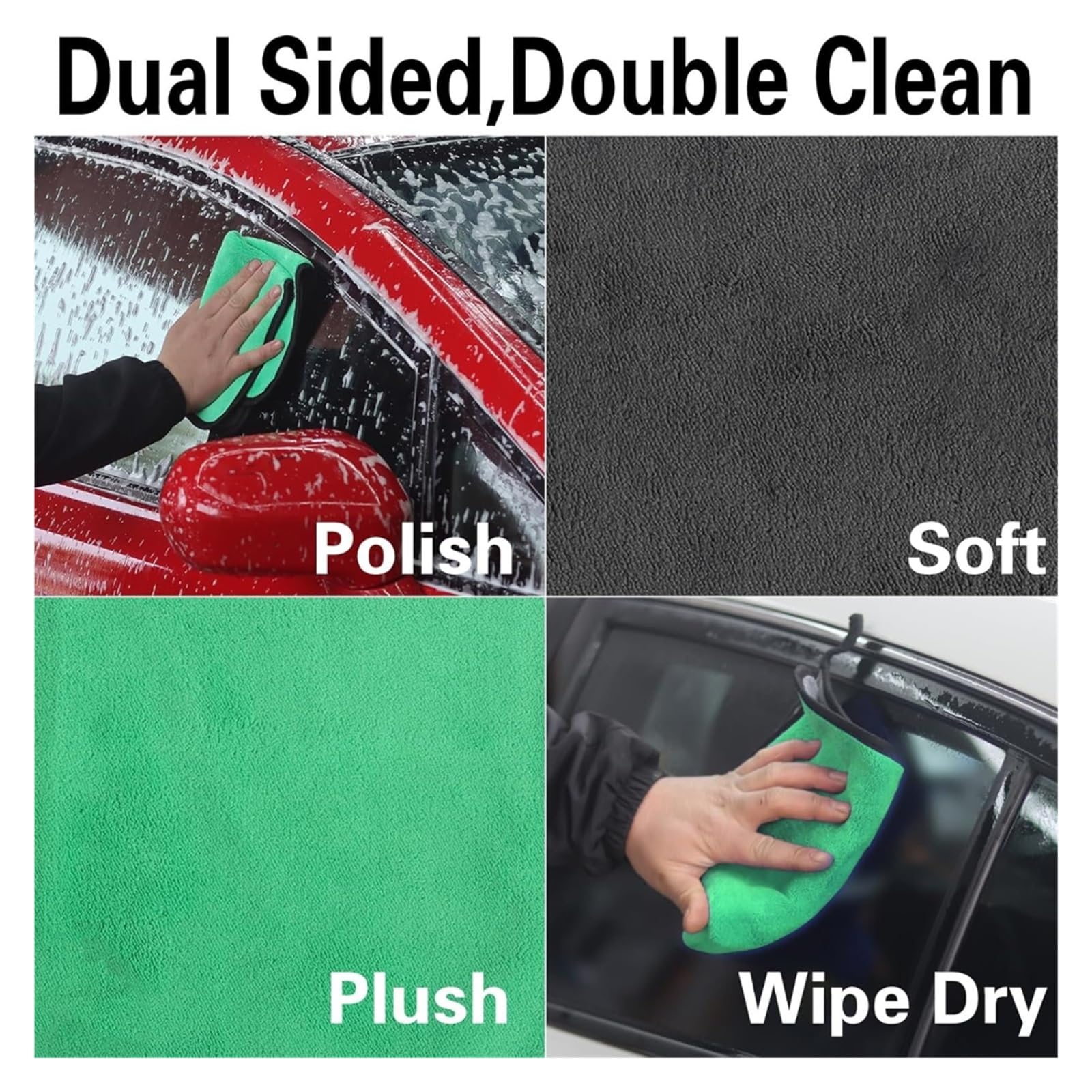 20Pcs Ultra-Fine Microfiber Car Wash Towels - Thickened Grey Green Cleaning Cloths for Car Care and Drying 30x40cm — view 6