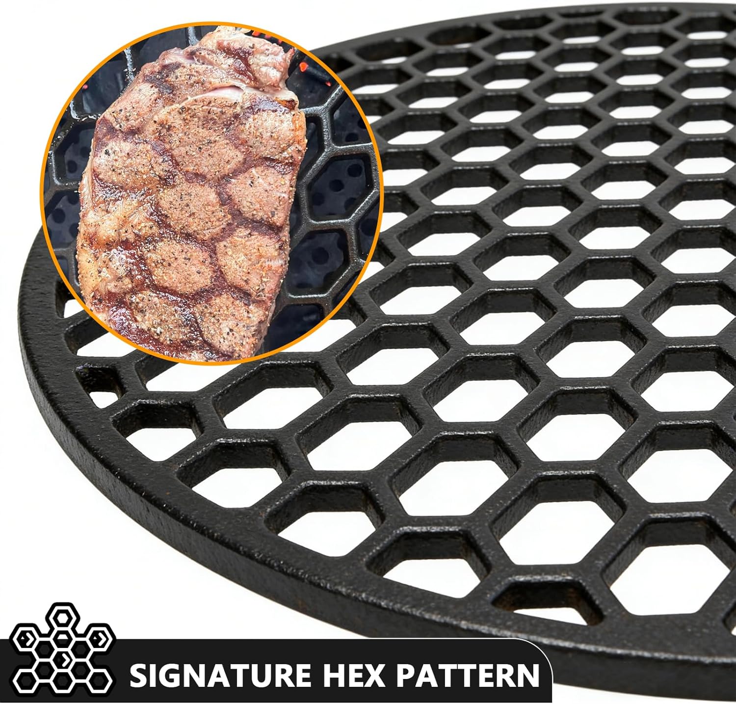 8835 Cast Iron Grill Grate for Weber 22" Kettle Grill, Heavy-duty Cooking Grid Replacement Part for Weber 22 Inch Kettle, Performer, Barrel Grills, Recteq Bullseye Charcoal Grills, 21.5" Diameter