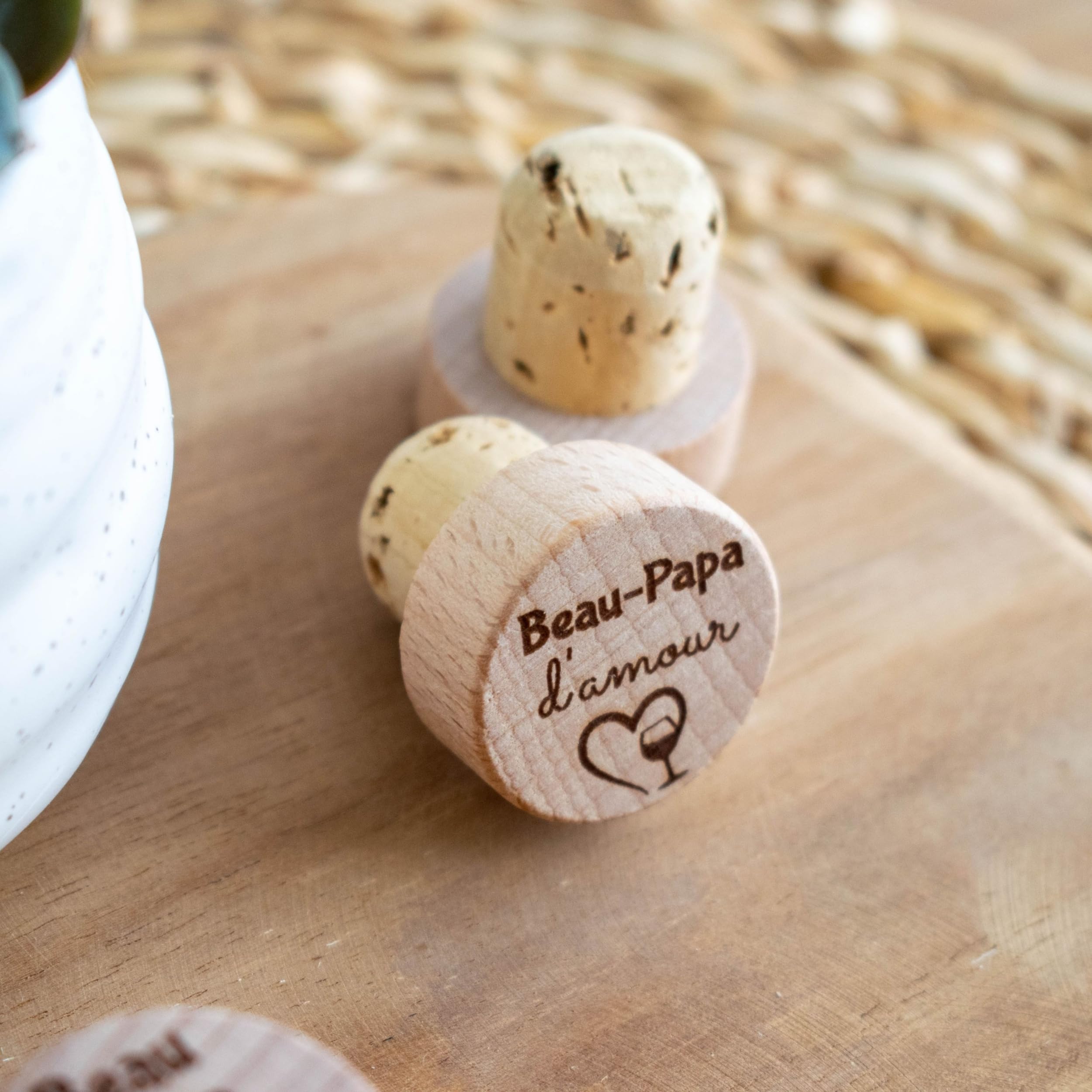 ERNESTINE - Lot 4 bouchons beau papa fête des pères - cadeau beau-père - idée cadeau fête des pères - cadeaux bouteille bouchon à vin - bouchon personnalisé - cadeaux homme anniversaire accessoire vin
