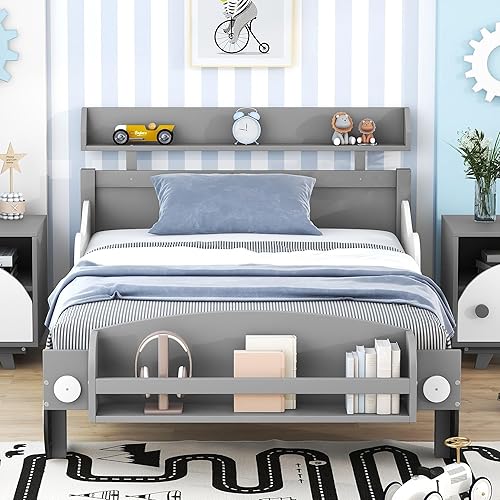 Miniatura 214 de Cama de plataforma de madera de tamaño individual con cabecera en forma de casa, soporte de listones de madera, para dormitorio de niños, niñas,