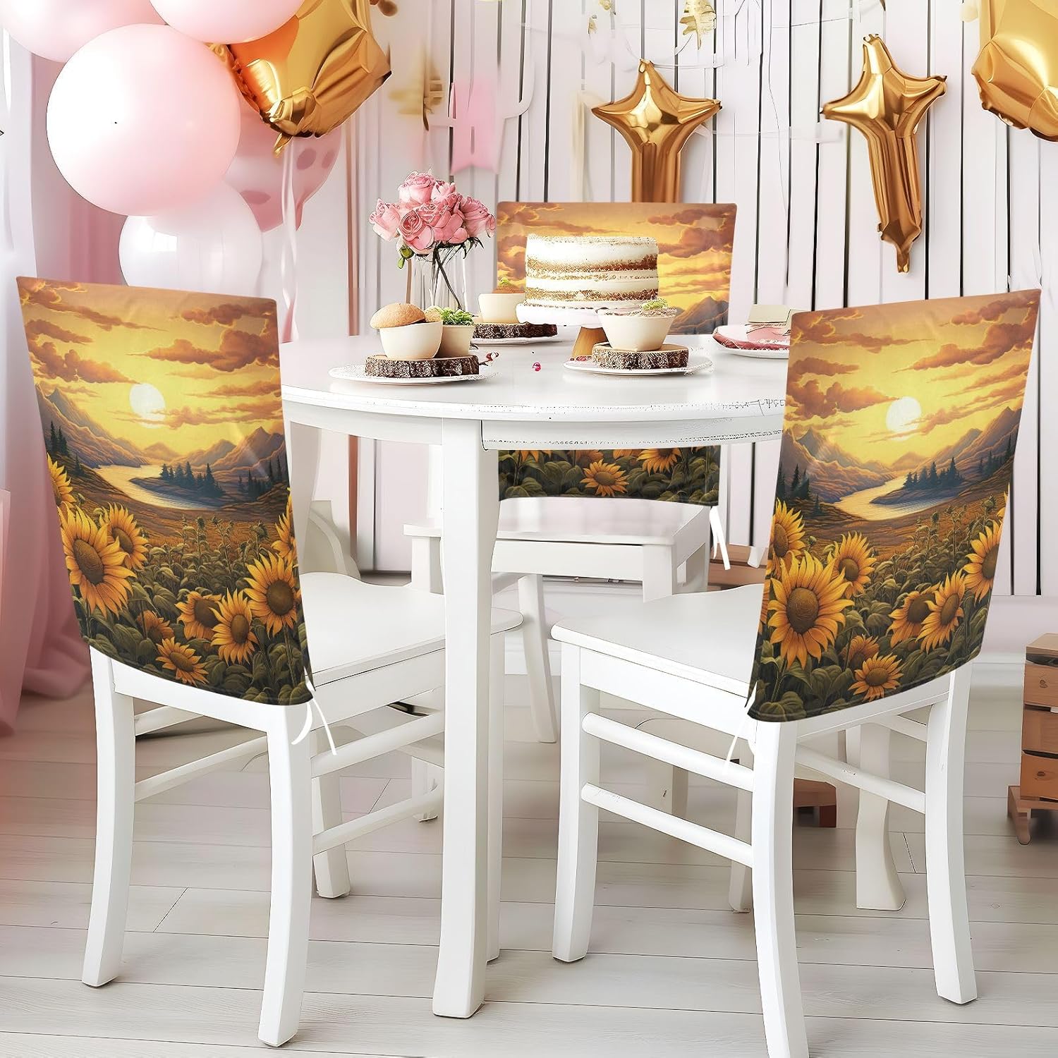 ALAZA Sunflowers Landscape Chair Back Cover Set of 6, Washable Reusable Removable Chair Slipcovers Decorative Chair Cover for Home Kitchen Wedding Party