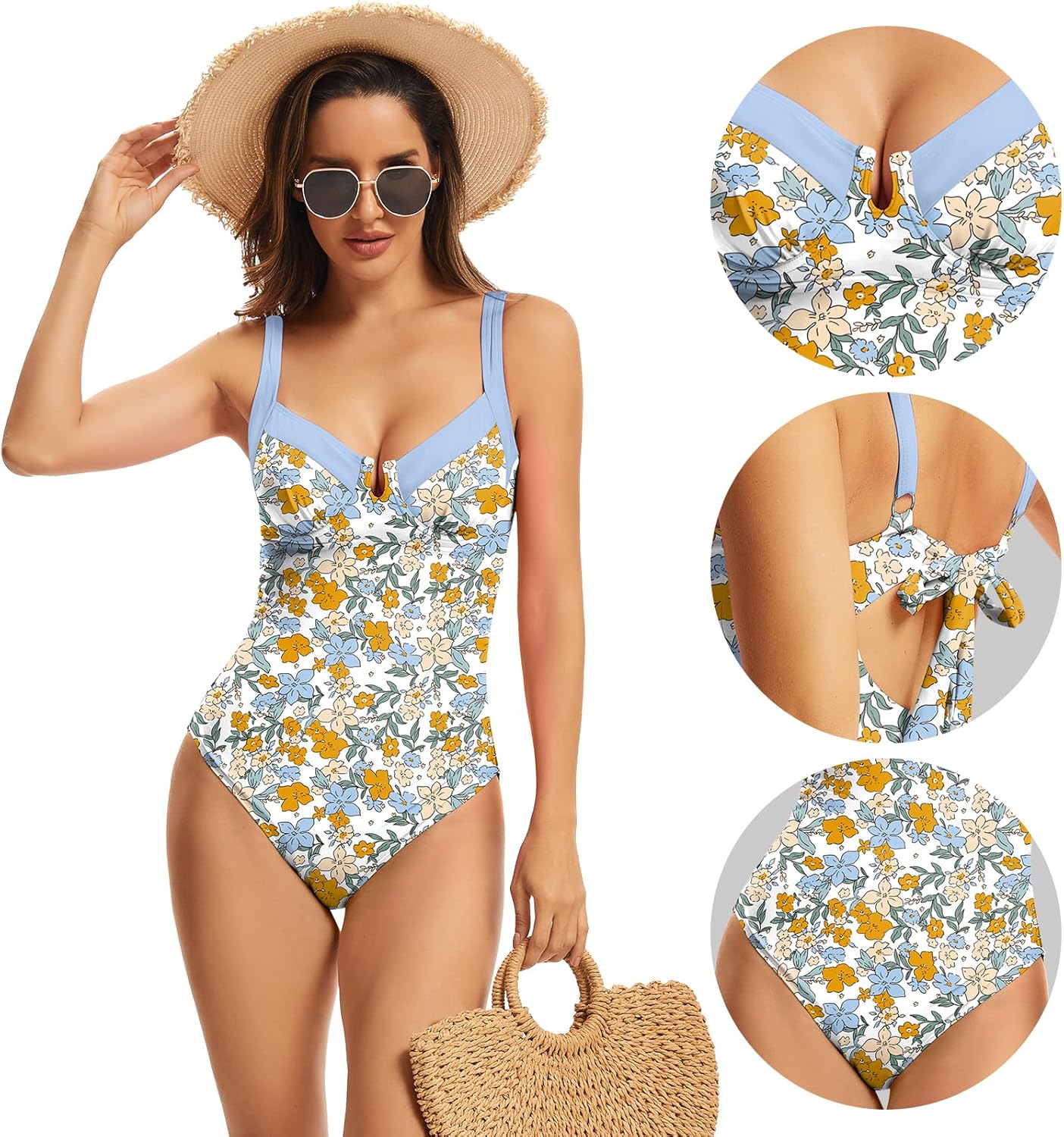 Women's Underwire One Piece Swimsuits Tummy Control Ruched Bathing Suit Color Block Swimwear Full Coverage Slimming Swim Suit - Image 5