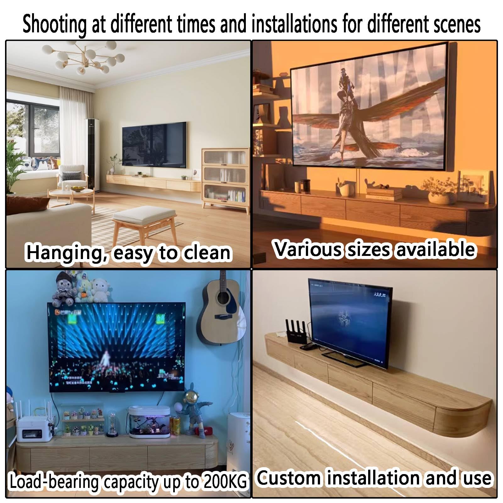 Nowoczesny pływający stojak na telewizor z wieloma kartonami minimalistyczny design drewniane futro na telewizor różne modele (200 x 30 x 20 cm) - Slish Home Entertainment Solut