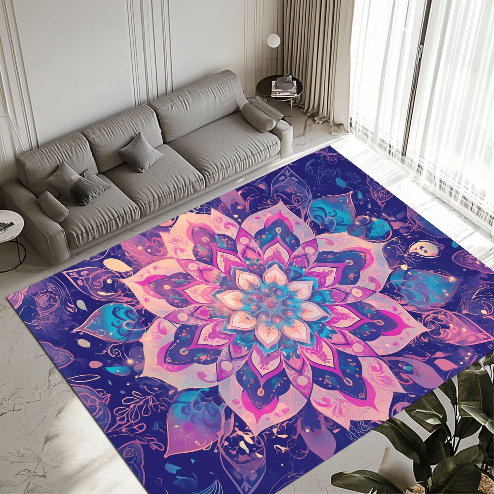 Grand tapis de salon mandala idéal pour cuisine couloir et entrée