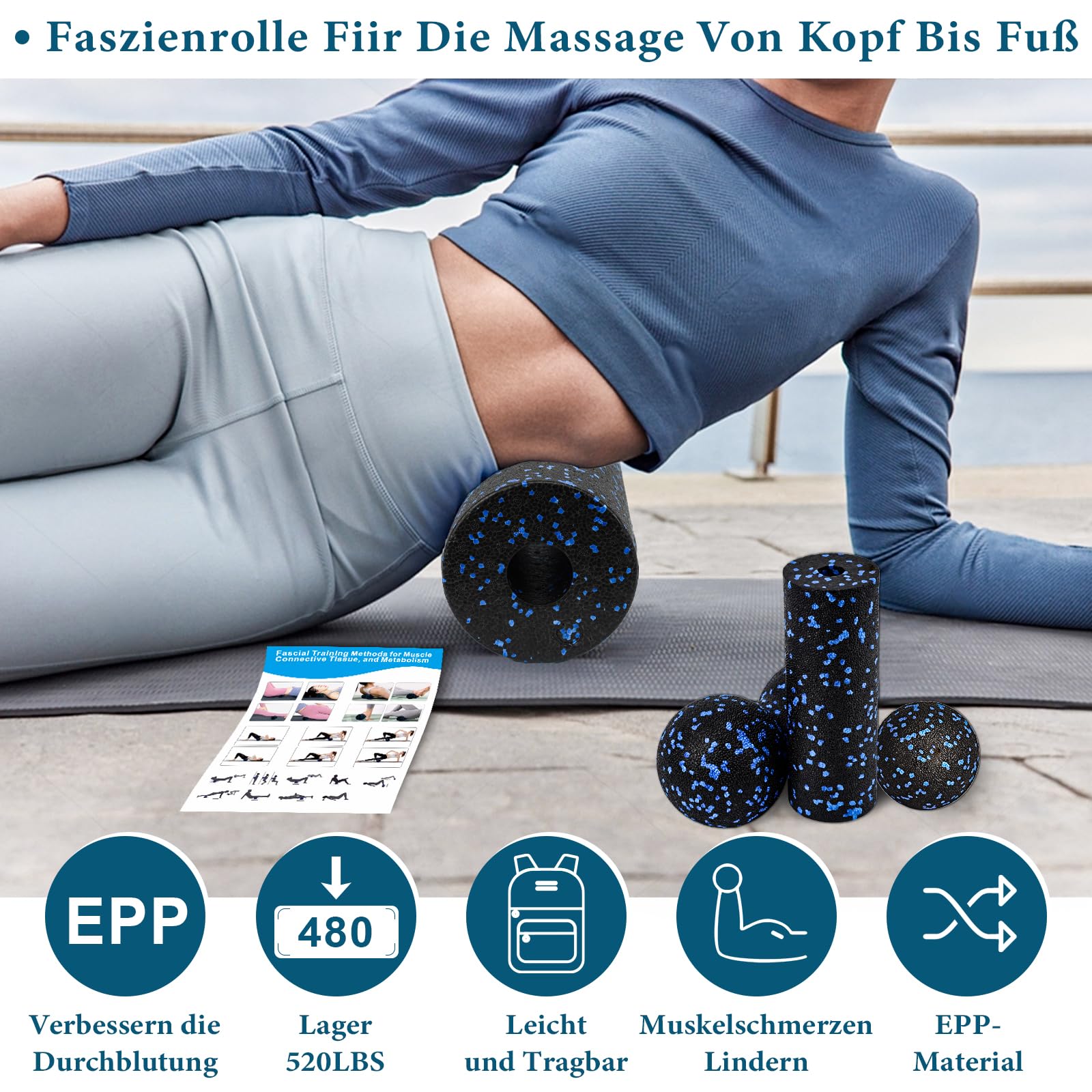 Zestaw wałków do masażu powięzi Blackroll Foam Roller zestaw z piłką do masażu powięzi, mały wałek do masażu powięzi, mały i podwójna piłka do jogi, powięzi, treningu mięśni