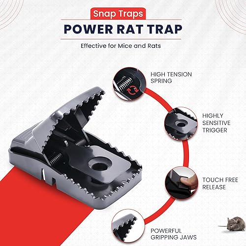 Miniatura 4 de Power Rat Trap - Paquete de 4 trampas a presión para uso en interiores y exteriores, captura rápida, control reutilizable de roedores y ratones,