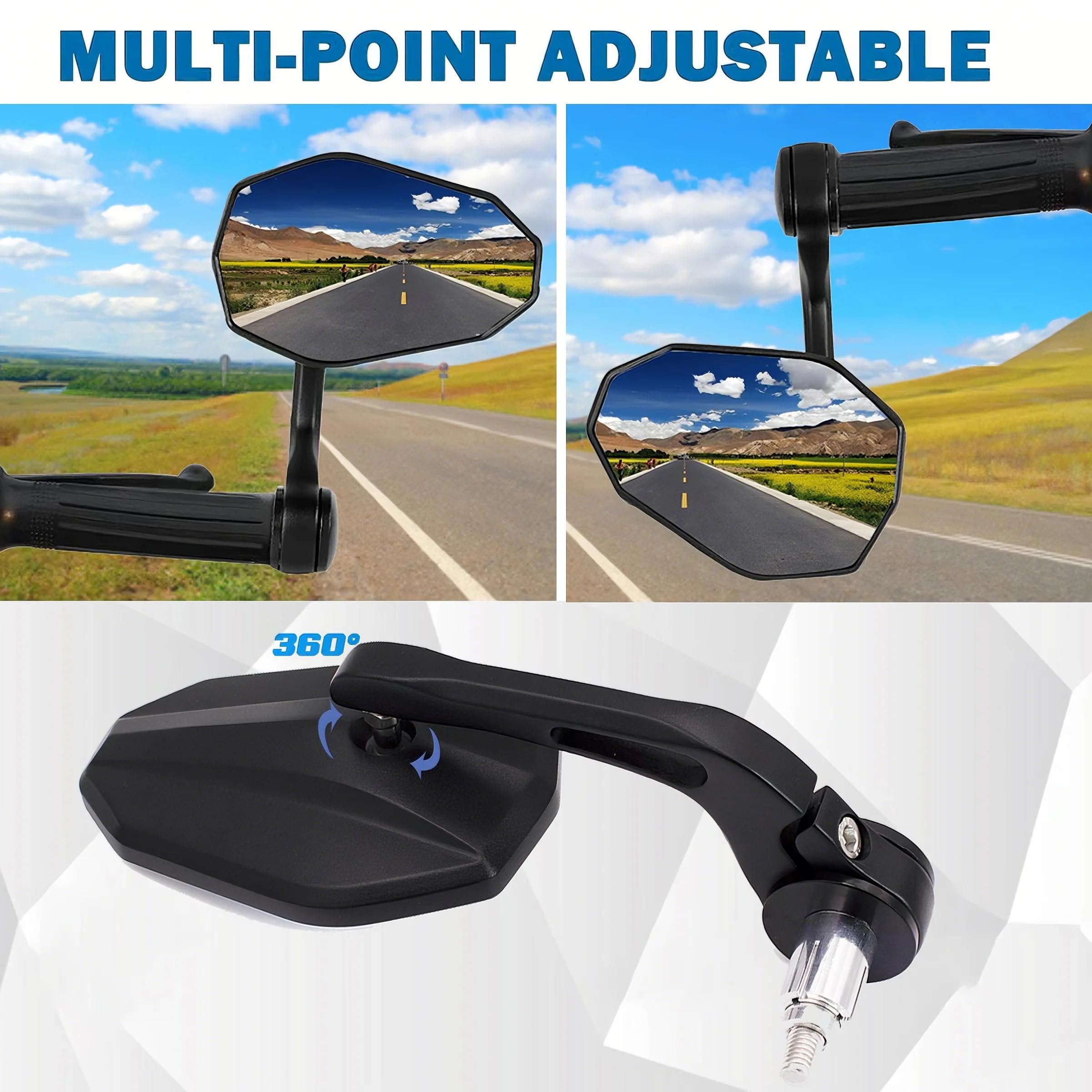 Lenkerendenspiegel Motorrad E-geprüft Universal, 360°Drehbar Motorrad Rückspiegel 7/8" 22mm Lenkerspiegel Kompatibal mit den meisten Motorrädern, E-Bikes, Scootern, ATVs und UTVs