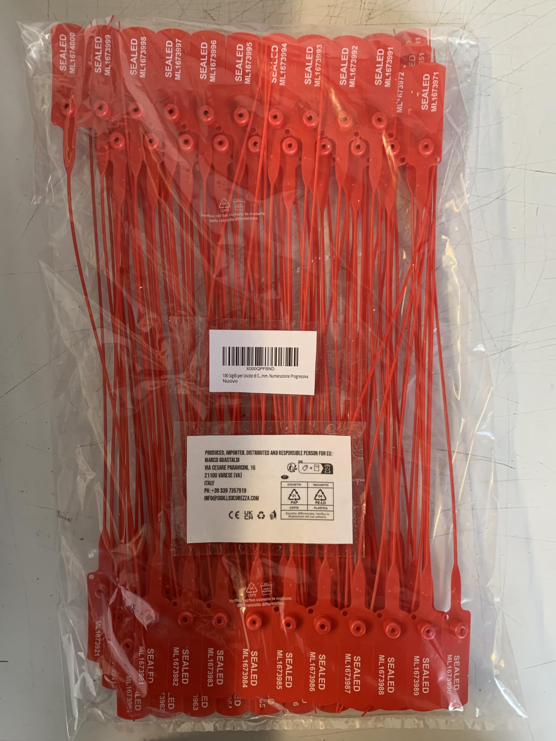 Scellé de sécurité pour porte de emergence 400 mm Rouge Polypropylène