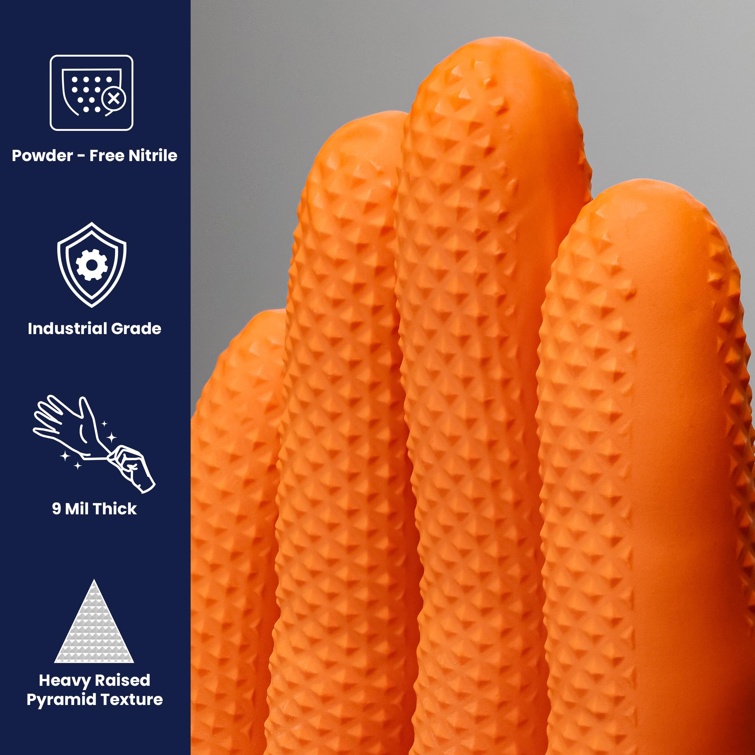 adenna Catch 8 mil guantes de nitrilo sin polvo (naranja) caja de 100, L, naranja, 100