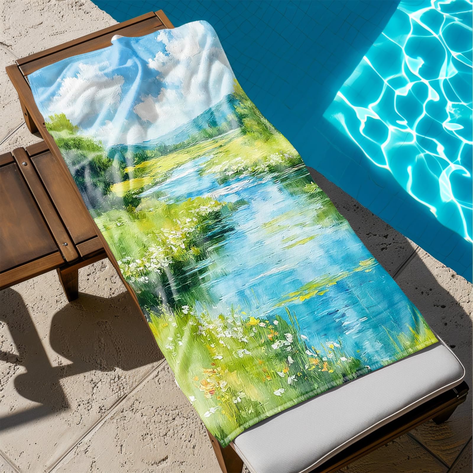 Genérico Toalla Playa Grande Cielo del Río Verde Azul Microfibra Secado Rápido Oversize Toalla Sin Arena Súper Ligera Piscina Camping Picnic Yoga Gimnasio Y Deportes Viaje