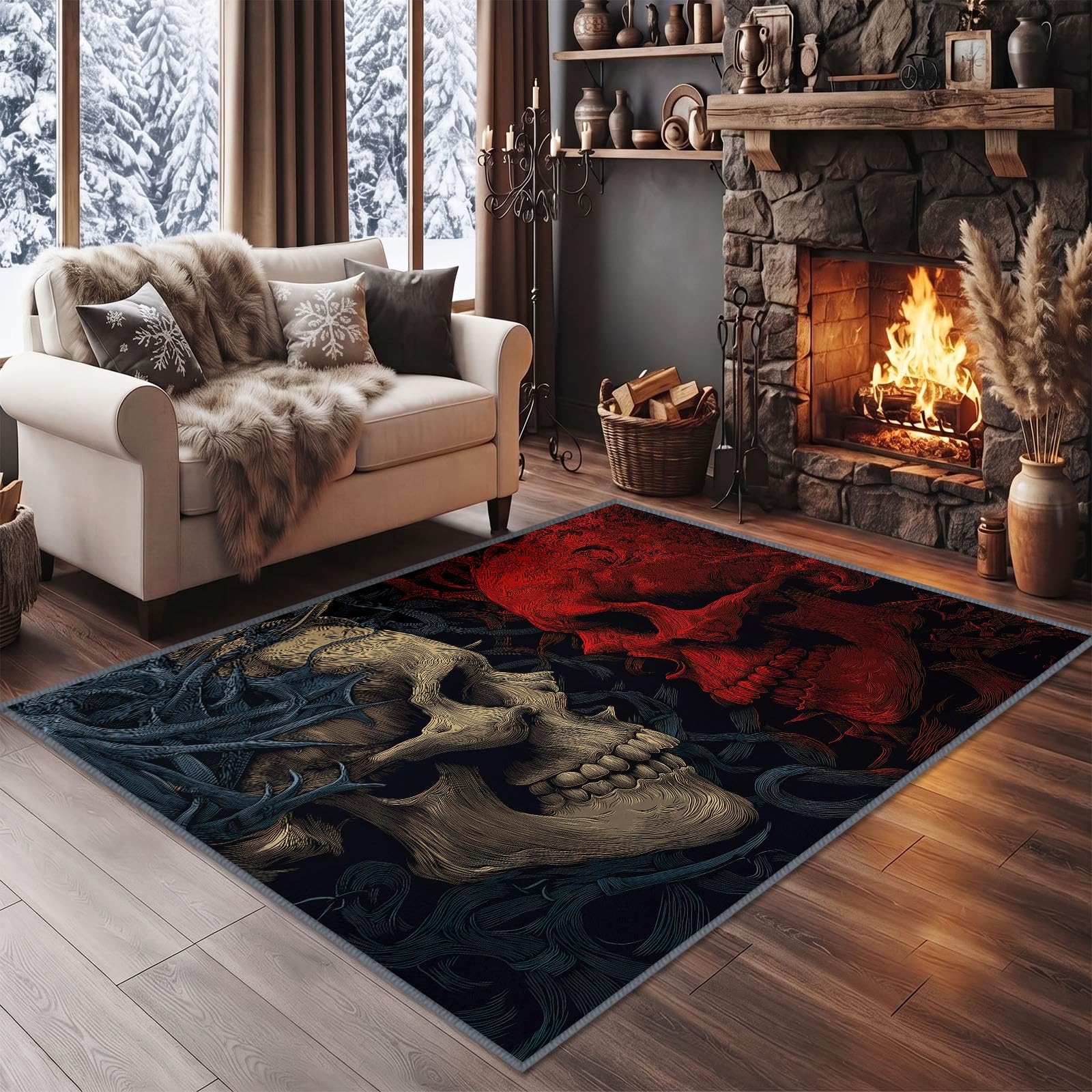 Alfombra de cráneo con raíces de árboles, 100 x 160 cm, para dormitorio, gótica, suave, antideslizante, lavable, para salón, comedor, entrada interior
