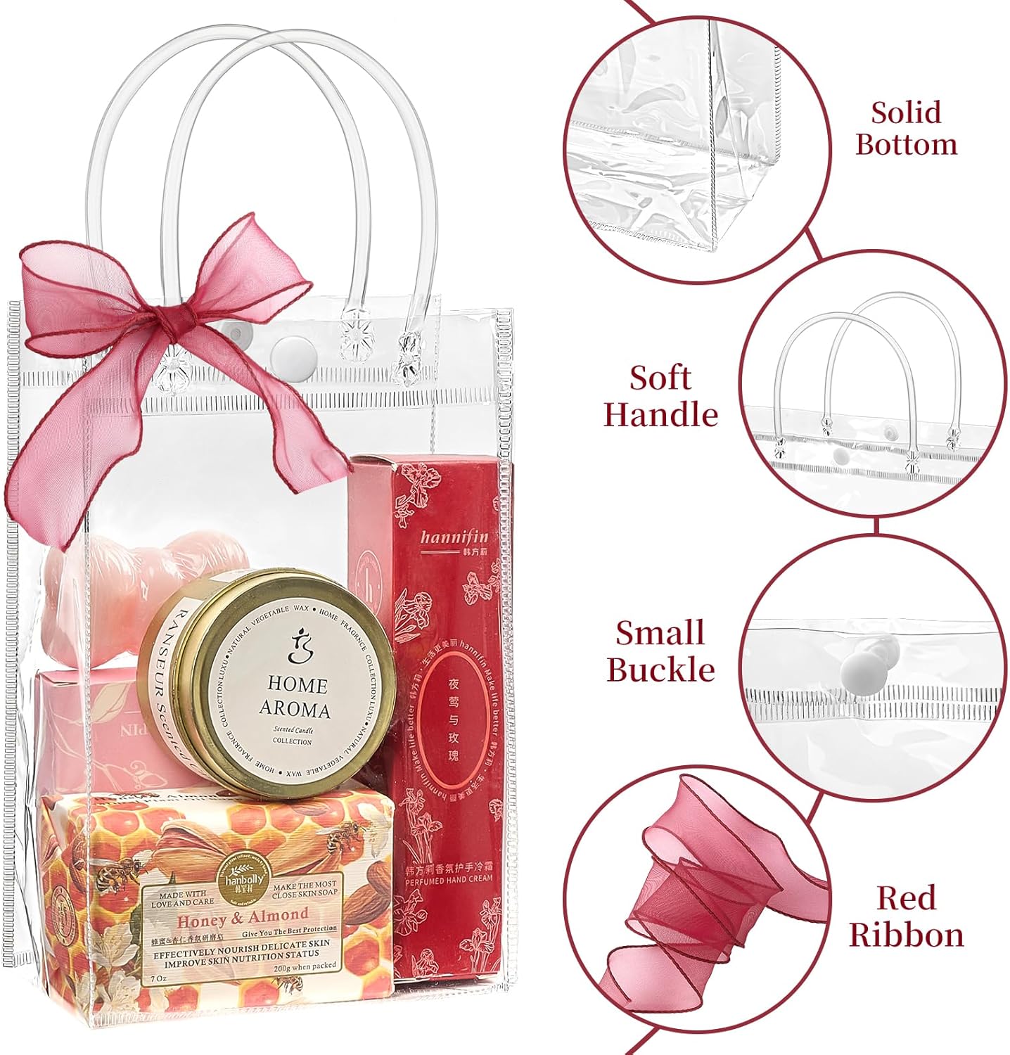 Jutieuo 24 Pack Clear Plastic Gift Bags with Handles, Reusable Transparent Party Favor Bags PVC Goodie Bags Bulk for Wedding, Baby Shower, Birthday (4.9 x 7.5 x 3.2)