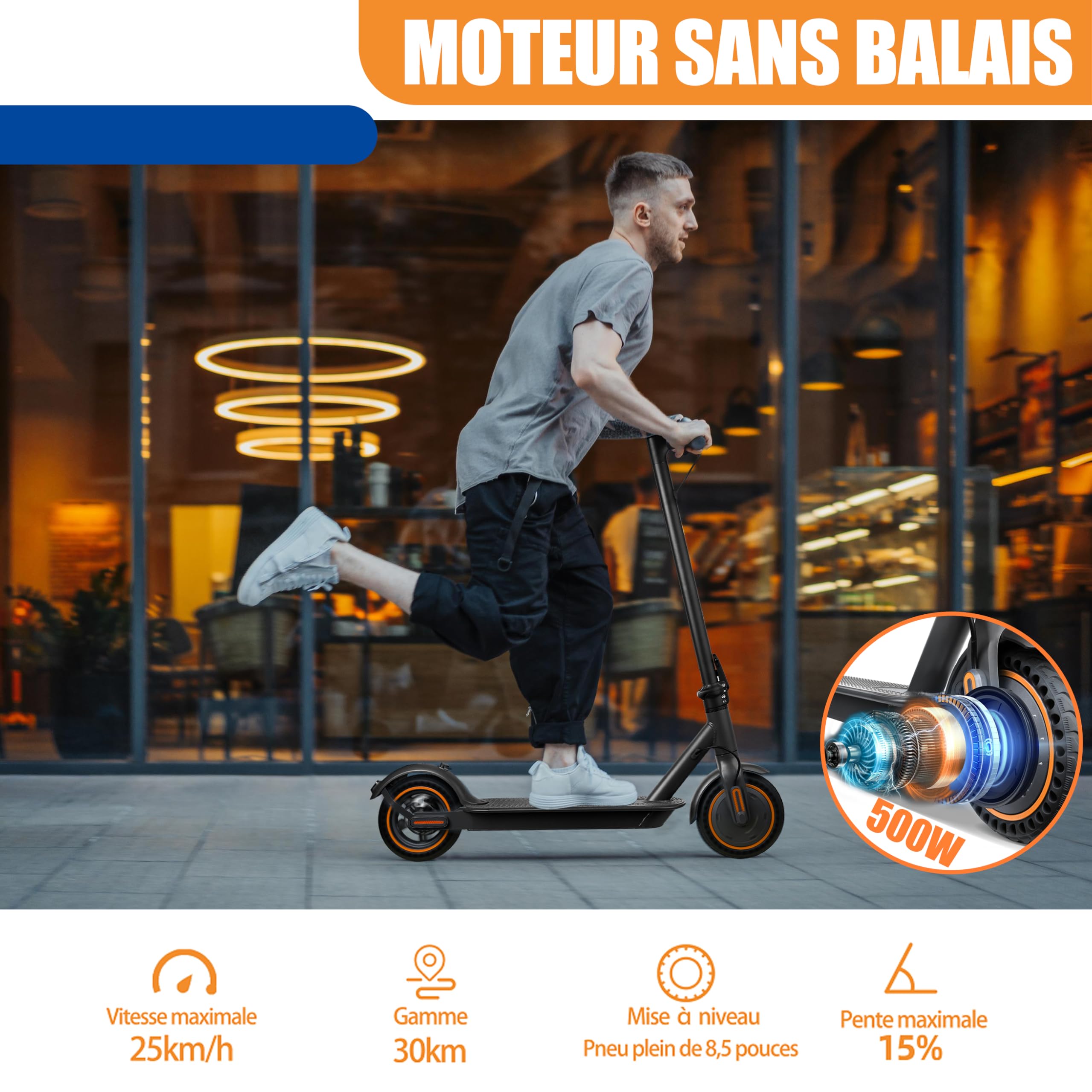 Trottinette Electrique Adulte, Endurance 30 Km, Vitesse Maximale 25 Km/h, Scooter éLectrique Universel pour Hommes et Femmes,Convient Aux Enfants De 14 Ans Et Plus, Noire