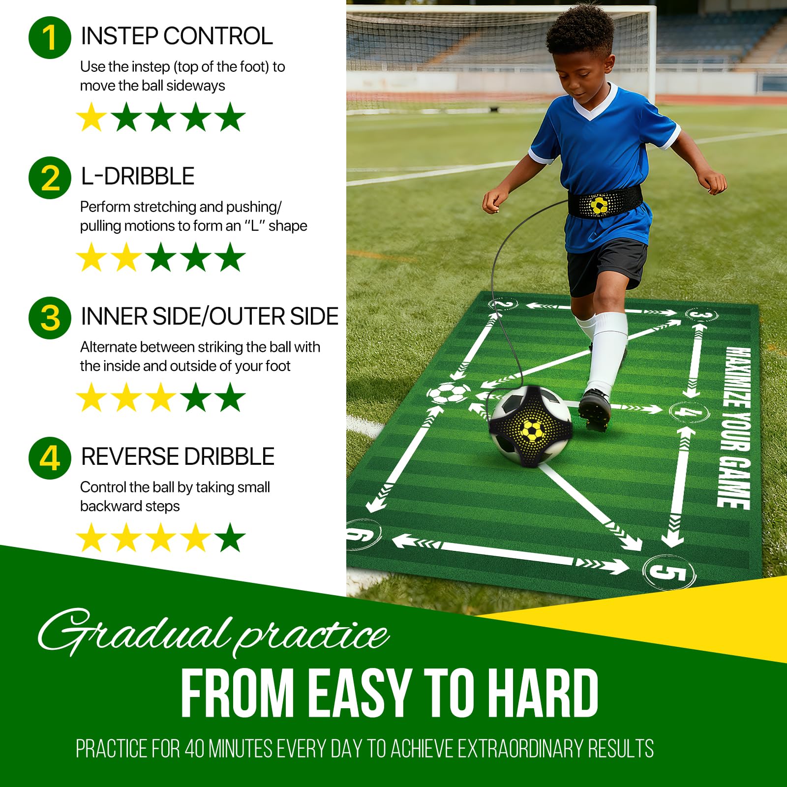 Fussballmatte Training Kinder,60X90 cm Fussball Matte Ballkontrolle,Fußballmatte Rutschfest Silent,Fussball Trainingsmatte,Fussball Geschenke Jungen Stoßdämpfende Anti-Rutsch Mit Socken Set Für Indoor