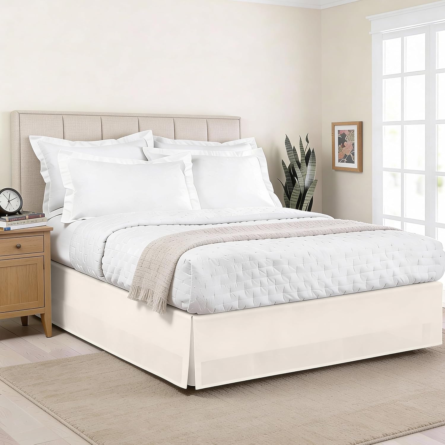Lux Hotel Tailored Bed Skirt Classic 14" Drop Length Pleated Styling, Twin, Bone
