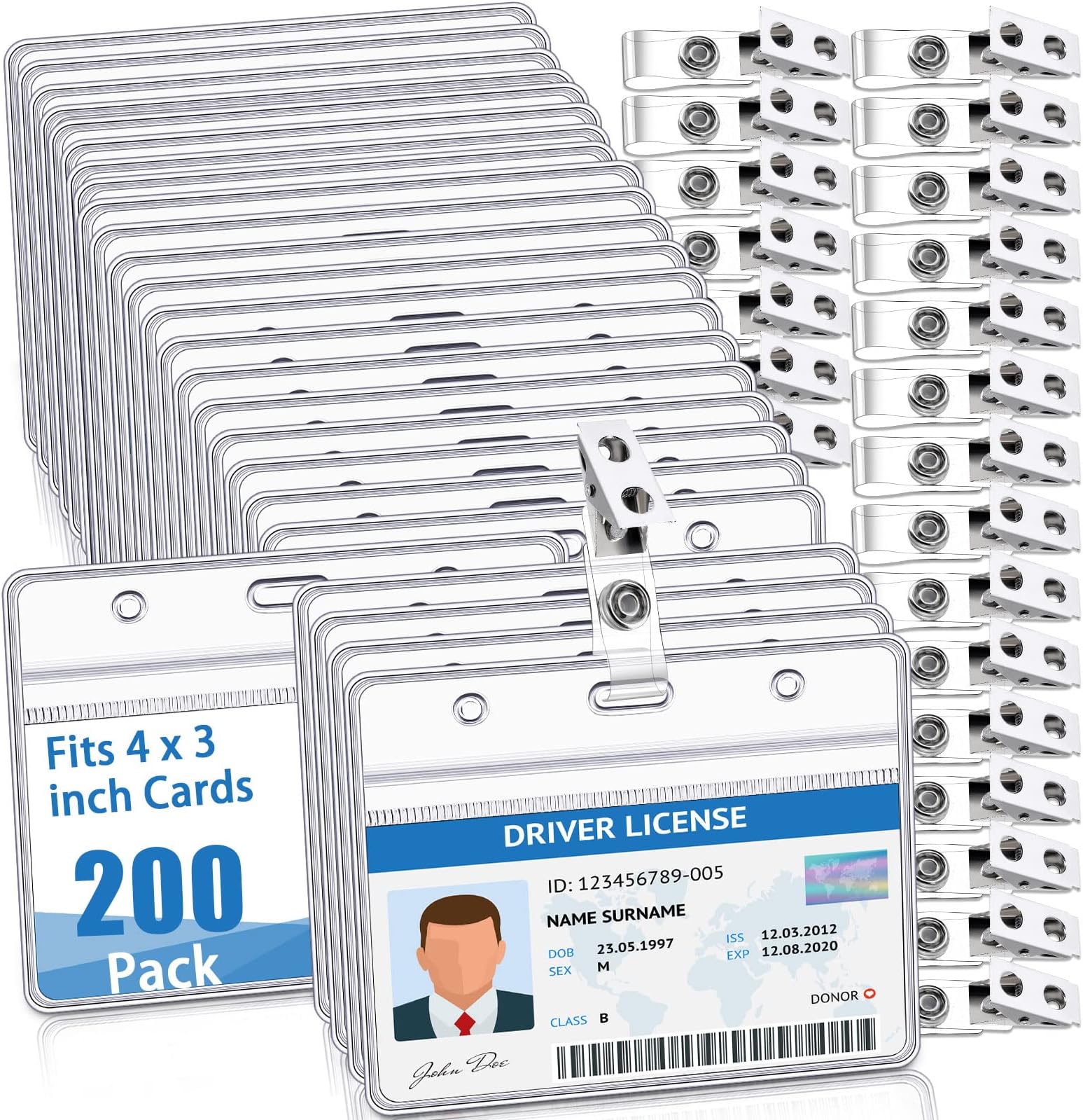 STOBOK 5-Pack Horizontal Badge Holders With Colored Tabs - Frosted Office ID Card Holders & Name Tag Clips