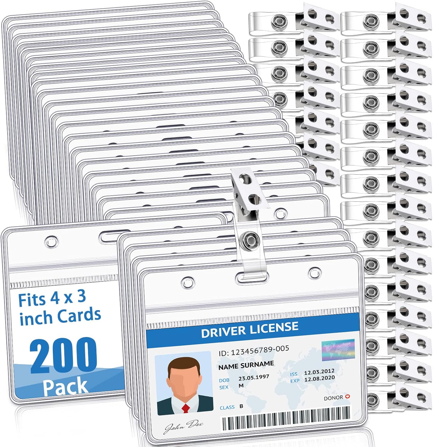 Name Badge Holder with Clip Bulk ID Card Protector Plastic
