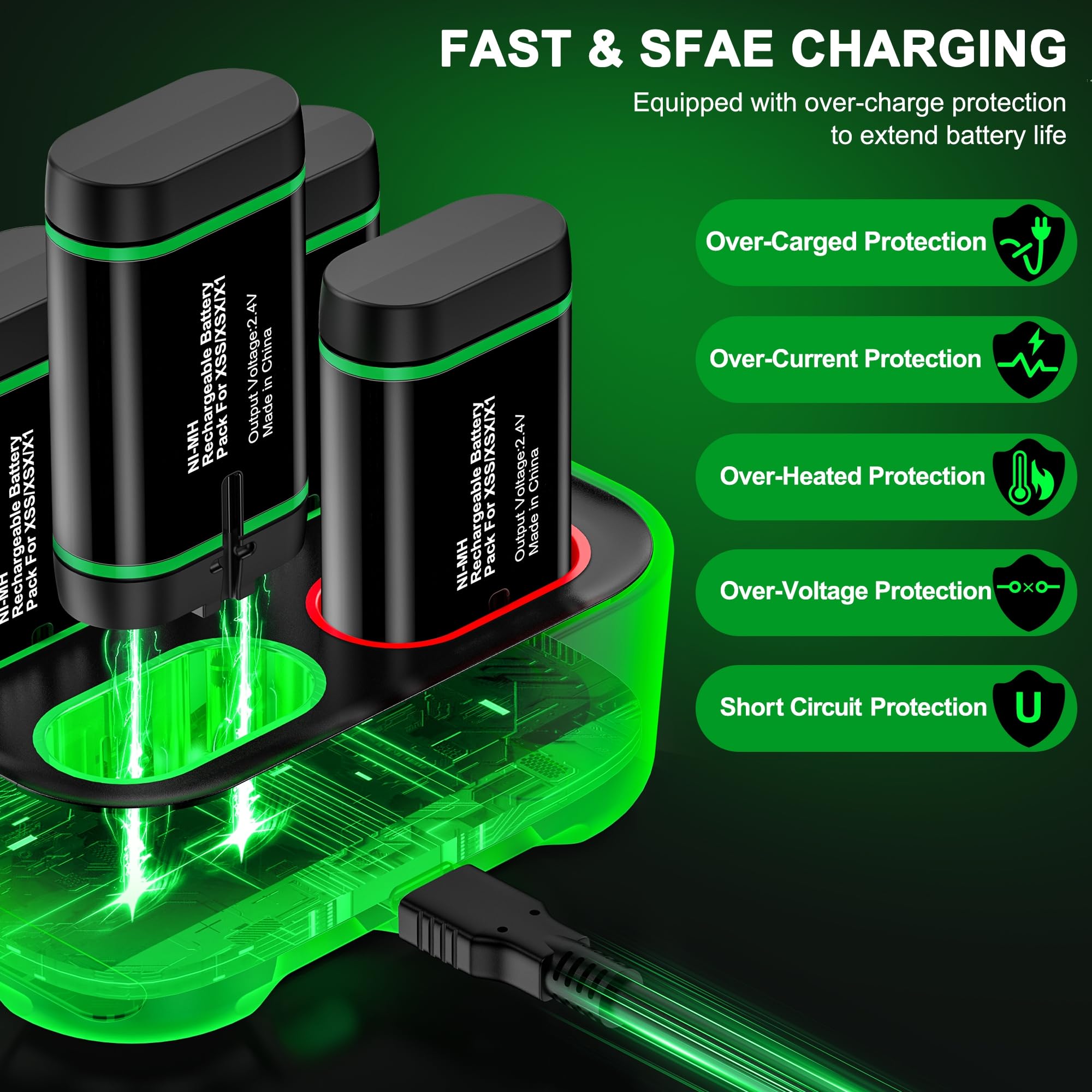 4 X 3600mWh Batterie Manette Xbox-Charge Rapide de 2,5 Heures, Chargeur Manette avec Interface Type-C pour Manette Xbox Series X/S/One/Elite