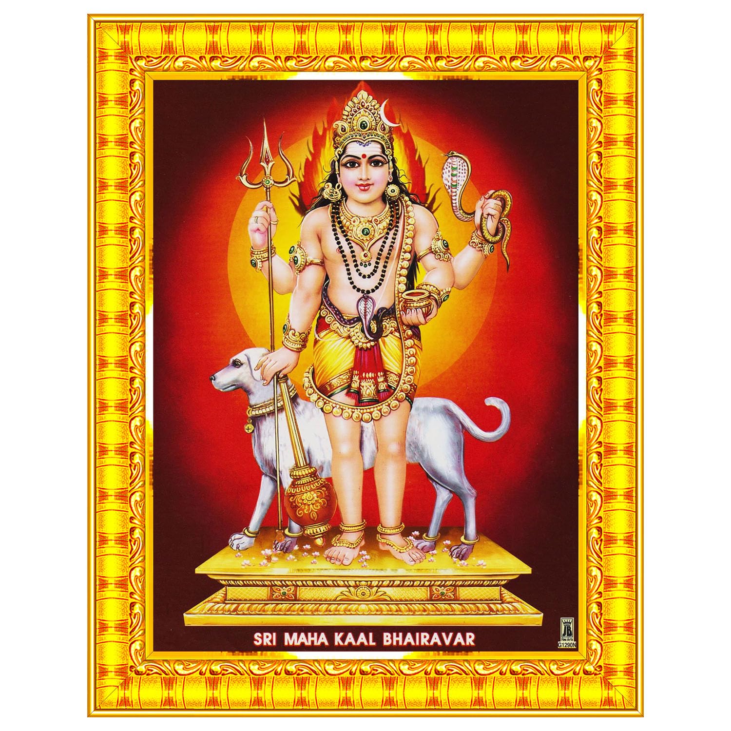 Pavan Photo Laminations Kala Bhairava Kaal Bhairav Baba Bairavar Wall Painting Framed Home Decor (Wood,Matte,Gold,Small Size,6 x 8 Inch) R280S