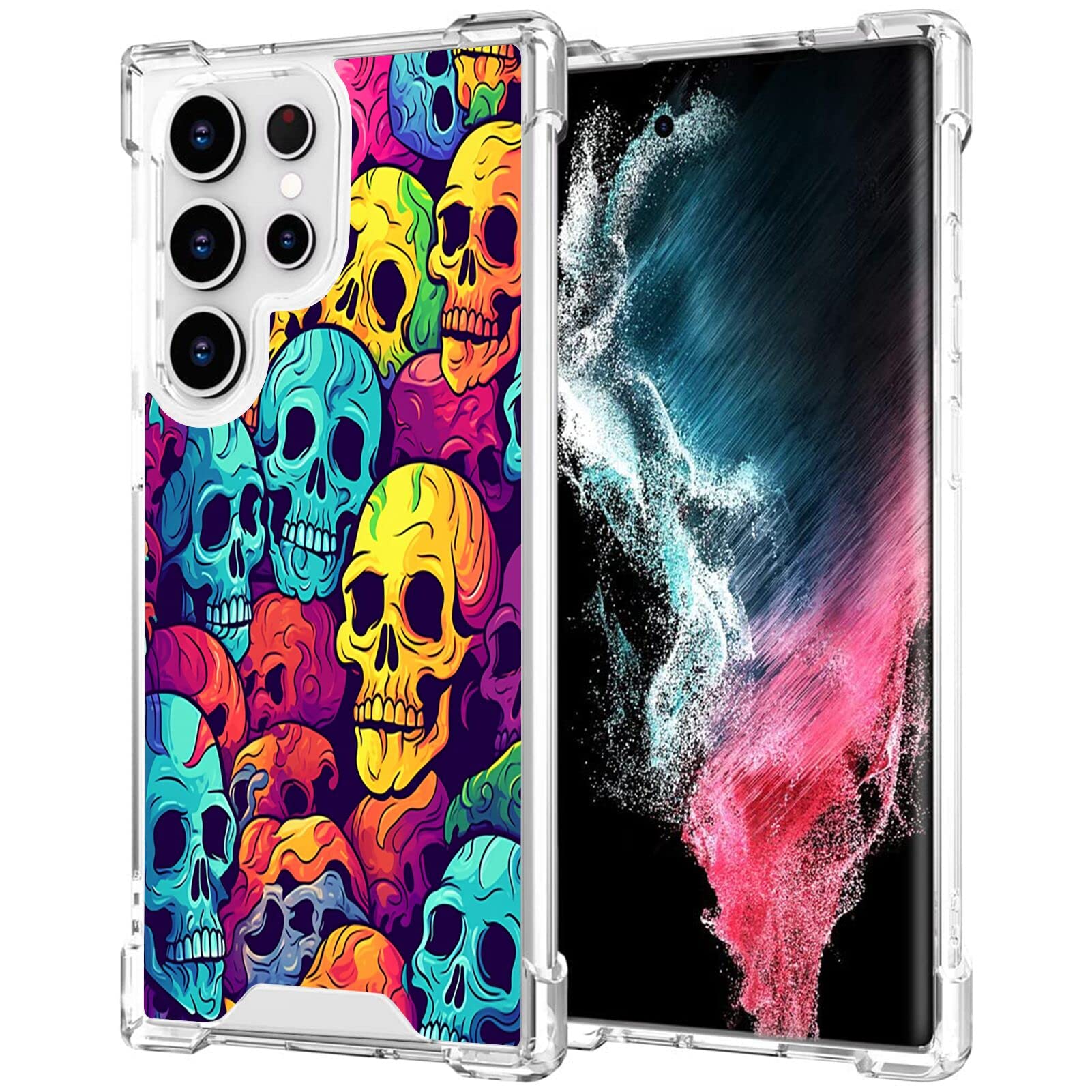 DAFEITransparent Phone Case for Samsung Galaxy S23 Ultra with Skulls Designer Art53 Pattern Clear Four-Corner Airbag Reinforced Anti-Scratch and Shock-Proof Protective Phone Cover