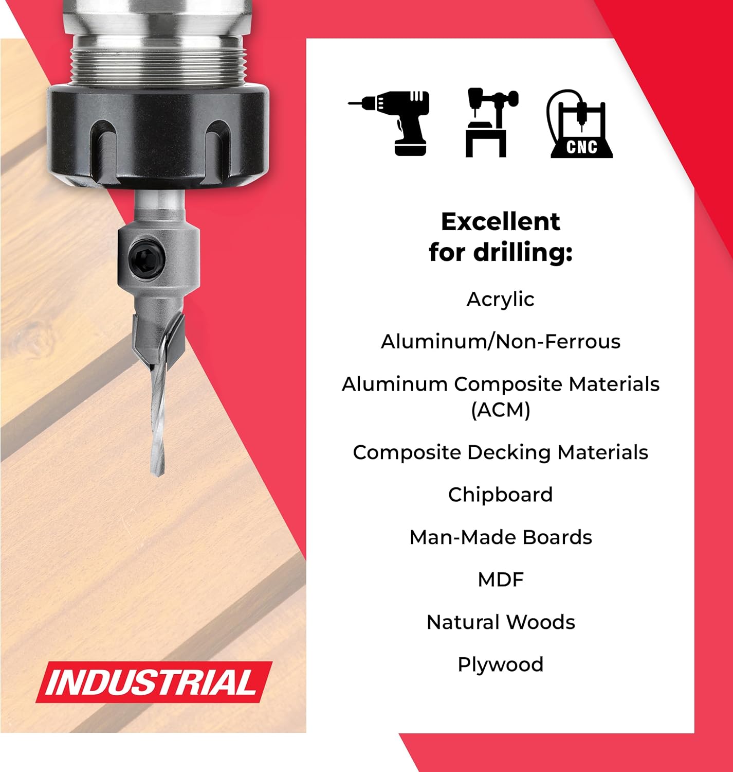 Amana Tool Carbide Tipped Countersink Drill Bit, 55200, 4 Screw, 11/32 D x 3/32 Drill Dia x 5/16 Round Shank