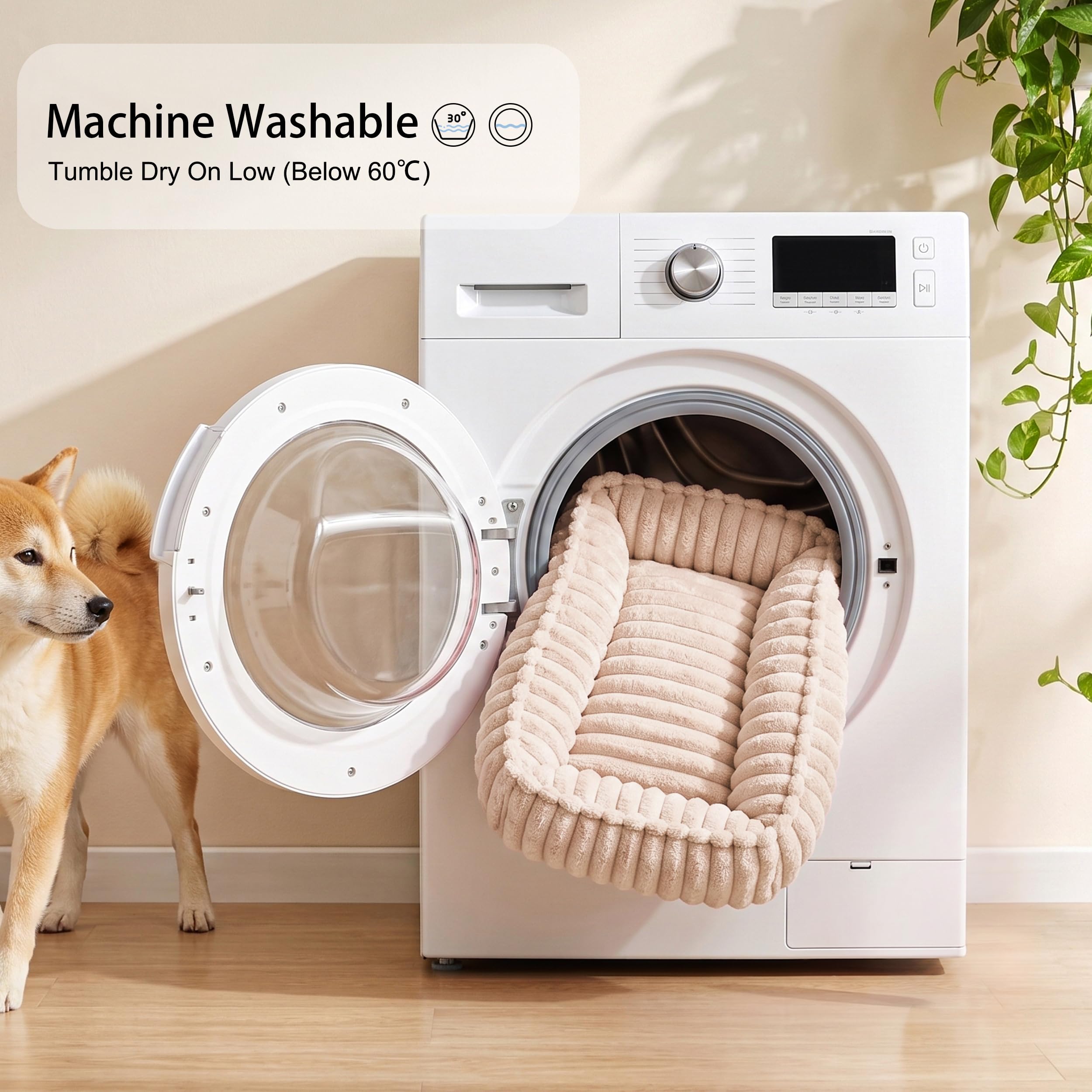 Cama para perros de patas para perros de tamaño grande, 80 x 60 cm, sofá ortopedico lavable para mascotas, sofá suave con base antideslizante, rectangular, marrón