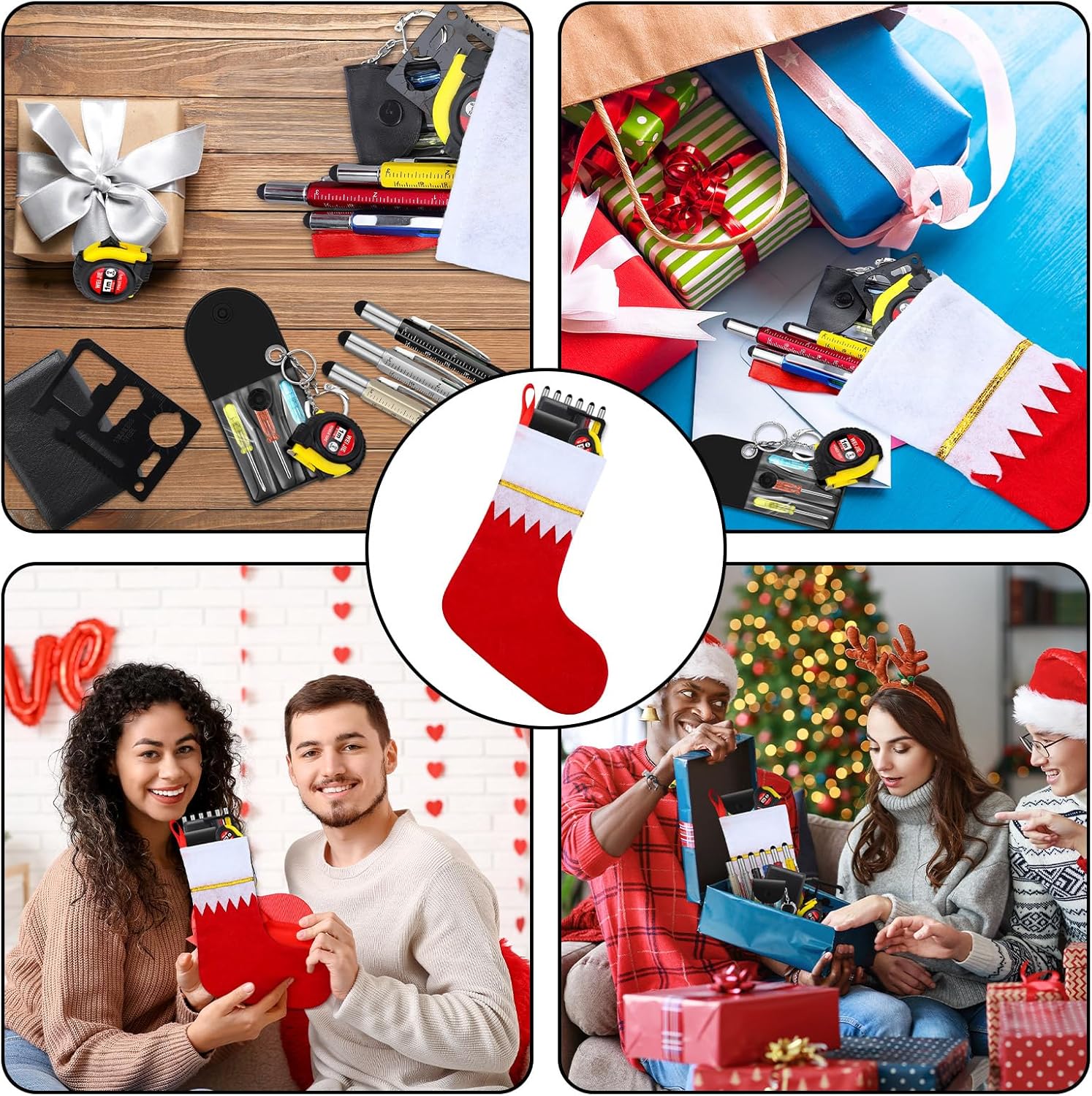 Pickmesh 60 Pcs Christmas Employee Coworkers Gifts for Men Mini Measuring Tape Screwdriver Keychain Set Multitool Pen Card Bulk Adult Christmas Stockings Stuffers for Men Dad Gifts Tool Party Favor