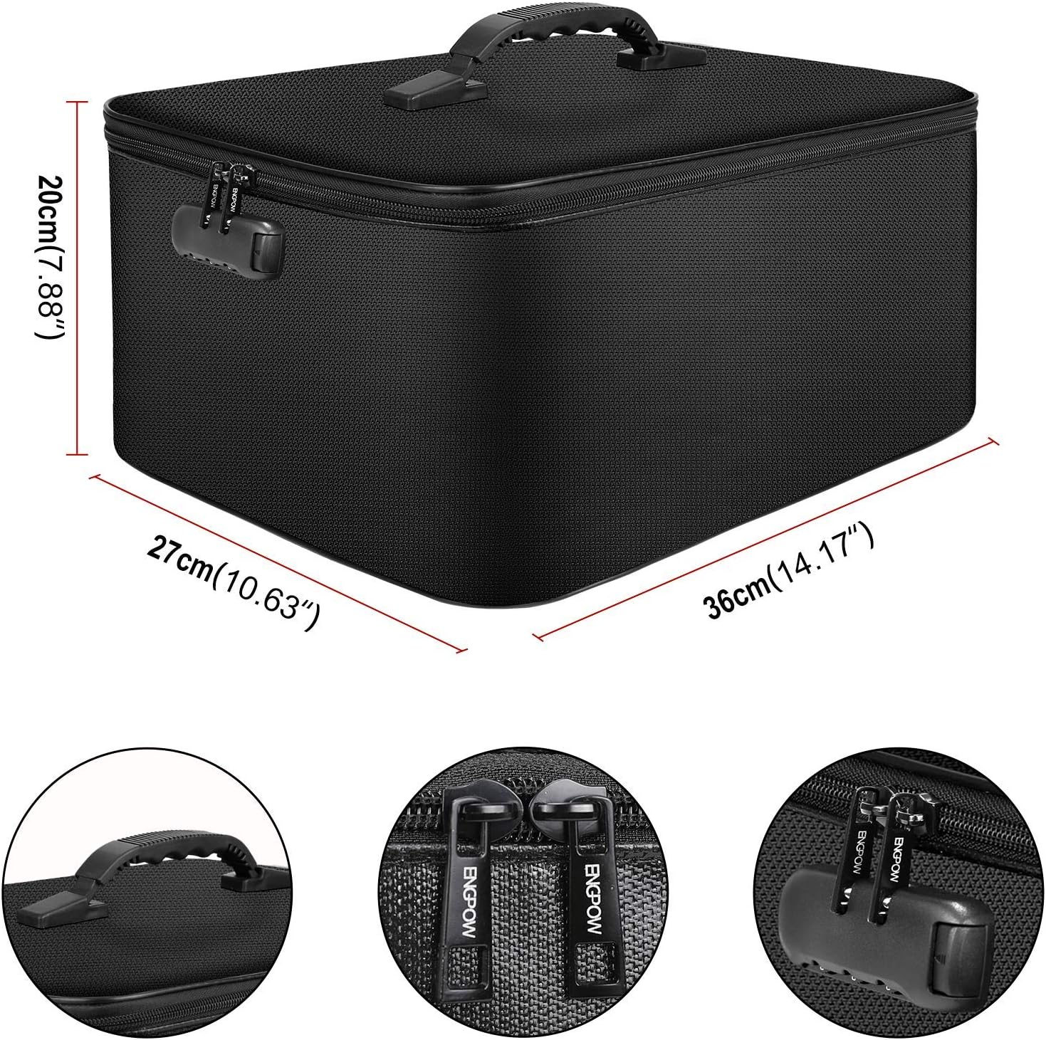 ENGPOW Document Organizer Bag 4-Layer Large Space,15" x 11" x 8" Fireproof & Water-Resistant File Storage Case with Lock,File Storage Filing Organizer Safe for Important Documents,Black