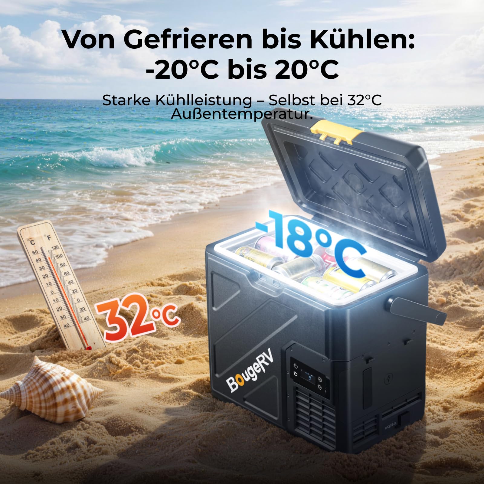 BougeRV CRH20 20L Kompressor Kühlbox mit Akku 240Wh, Tragbar 12V/24V/230V App-Steuerung IPX4 Mini Kühlschrank für Camping Reisen Boot Angeln -20°C~20°C