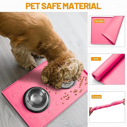 Miniatura 90 de Hubulk Tapete de alimentación para perros, 100% impermeable, de silicona de grado alimenticio, mantel individual para alimentos y agua