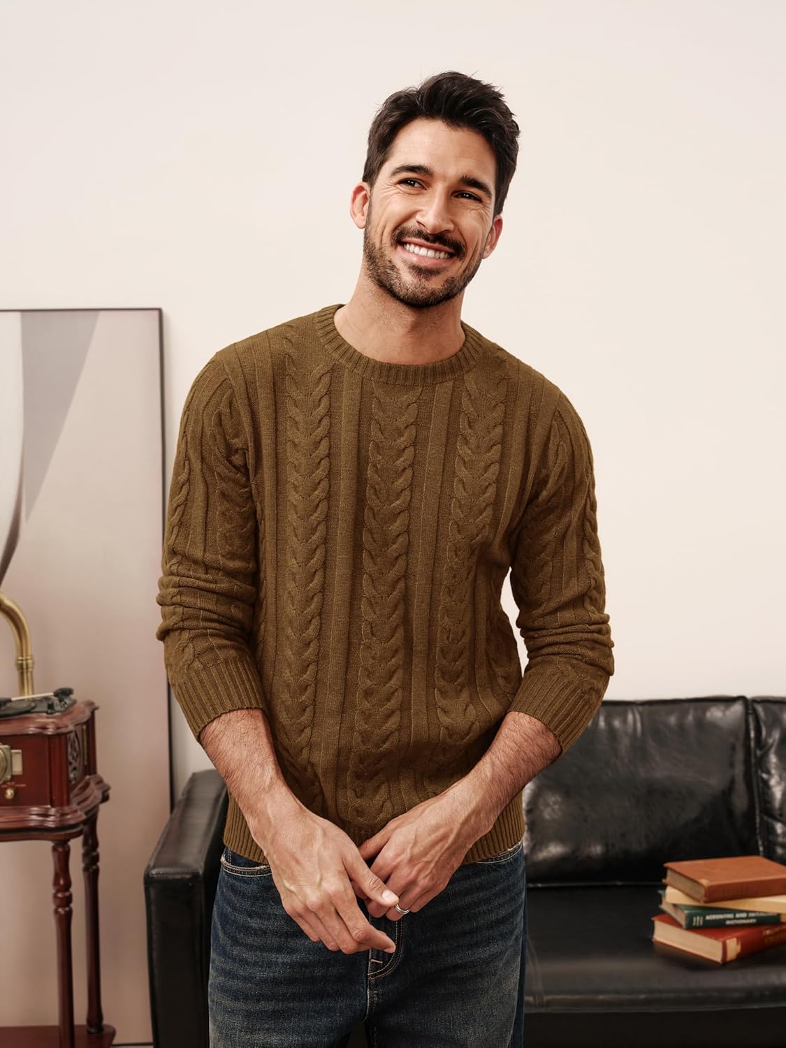 PJ PAUL JONES Mens Sweater Crewneck Cable Knit Pullover Sweater Casual Twist Textured Sweaters - Image 2