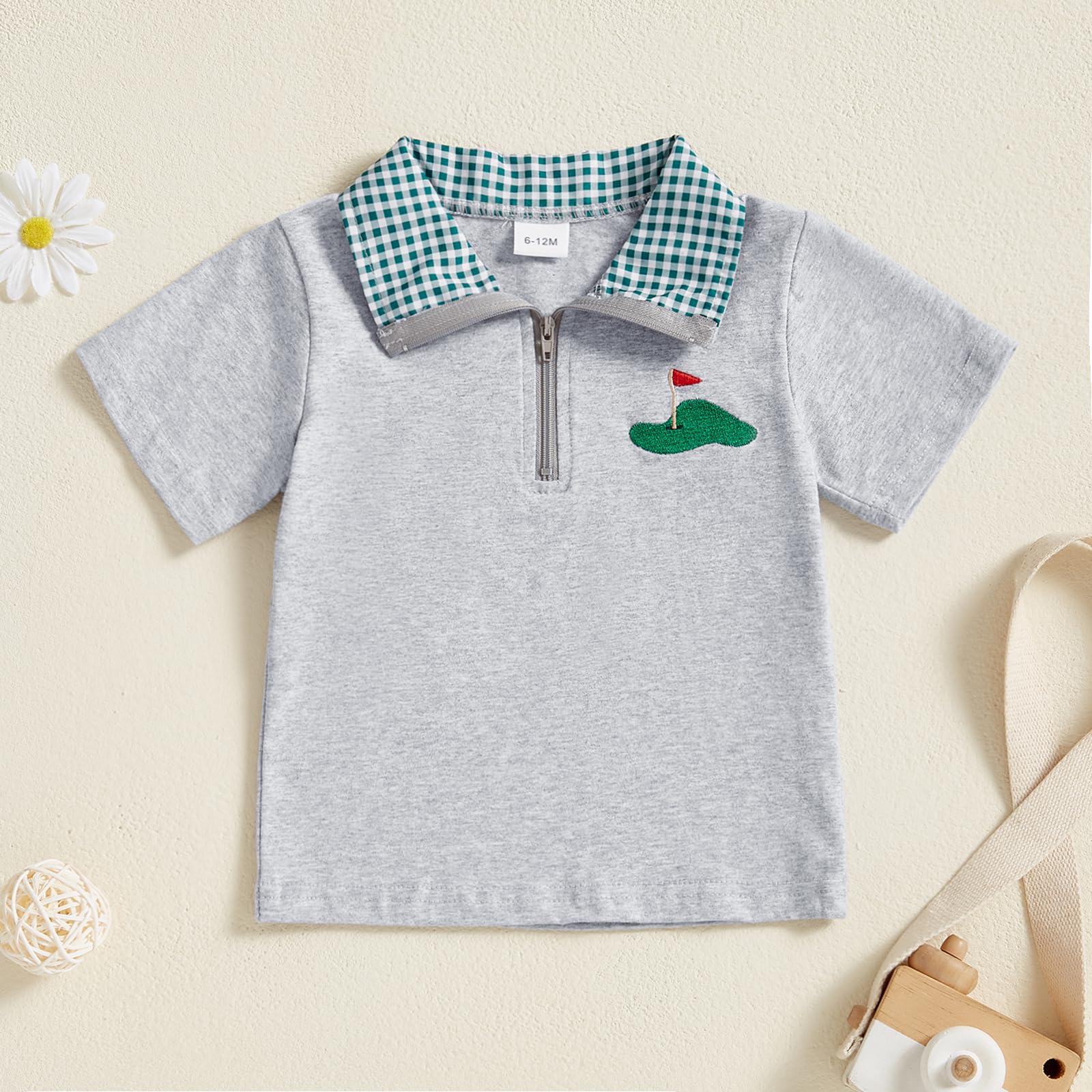 Toddler Baby Boy Summer Clothes Golf Polo Shirt Tops Short Sleeve Lapel Collar Striped Baby Boy Golf Outfit (Gray Golf, 2-3 Years)
