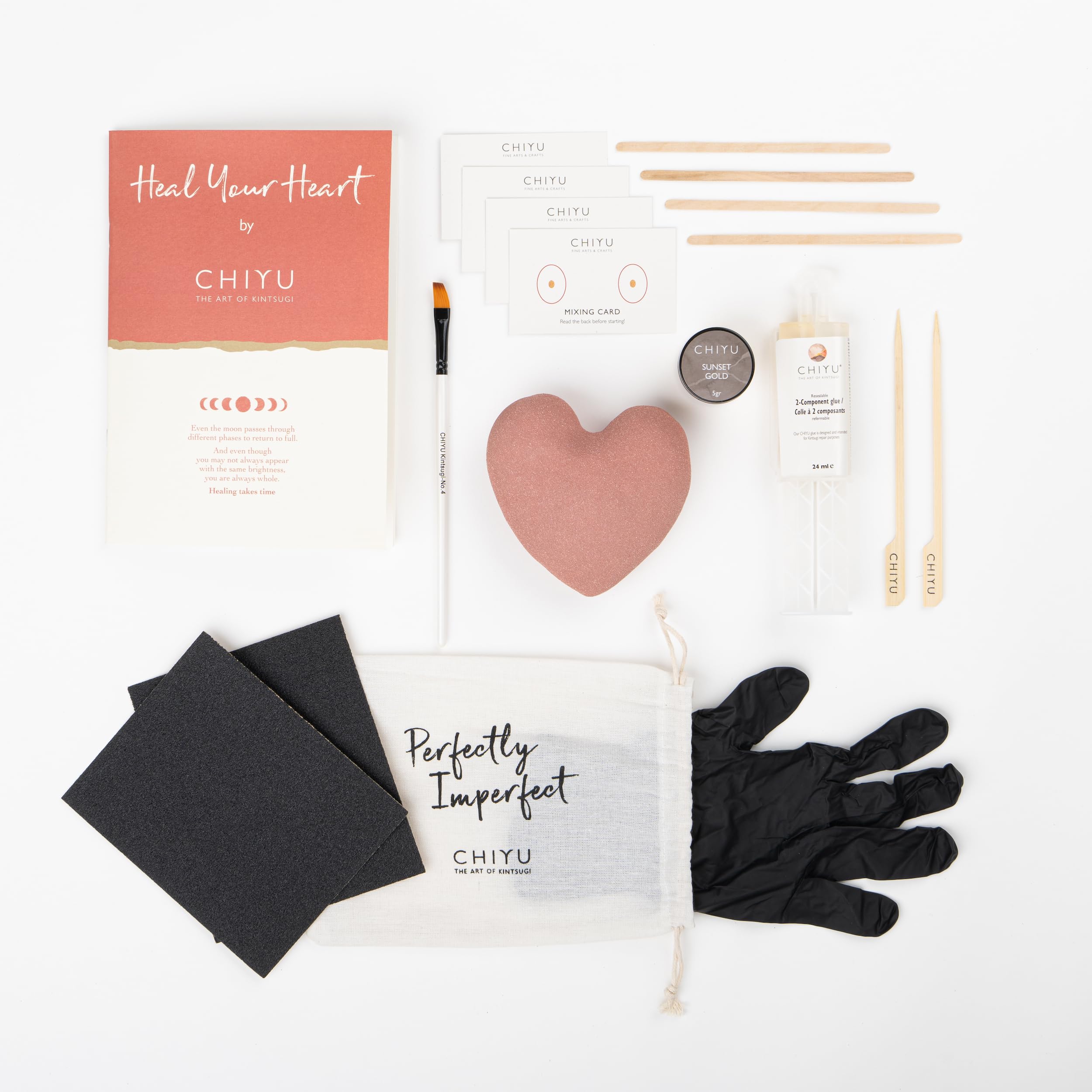 CHIYU Kintsugi kit - Heal Your Heart - Gold Kleber - Inklusive Keramik Herz - Geschenkbox - Kintsugi Reparatur Kit - Erröten