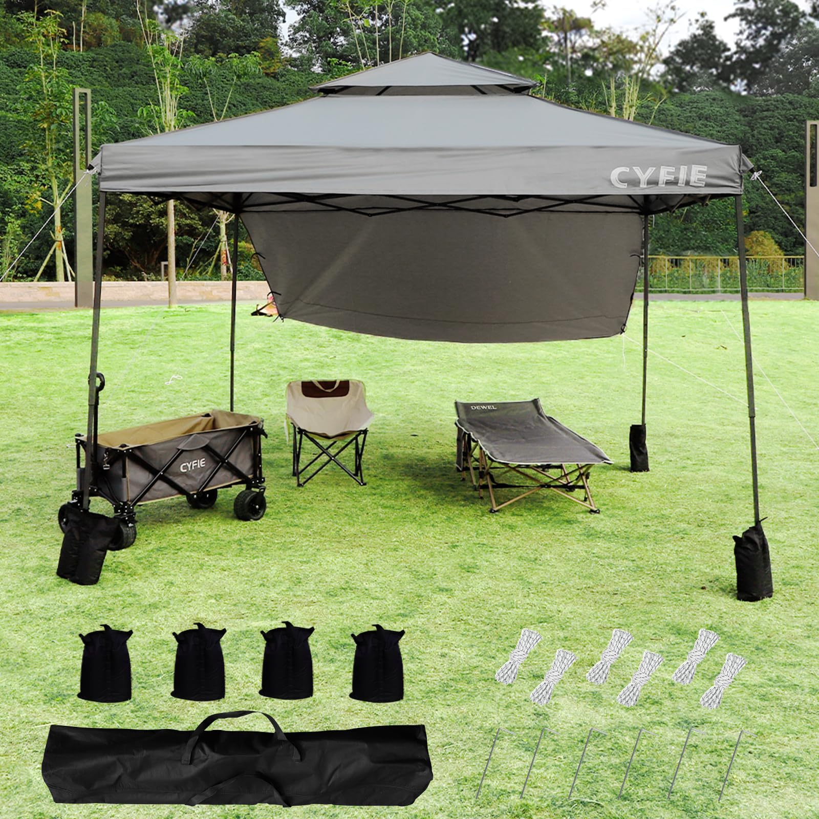 Amazon | CYFIE タープテント 3mx3m サイドシート1枚付 ワンタッチ
