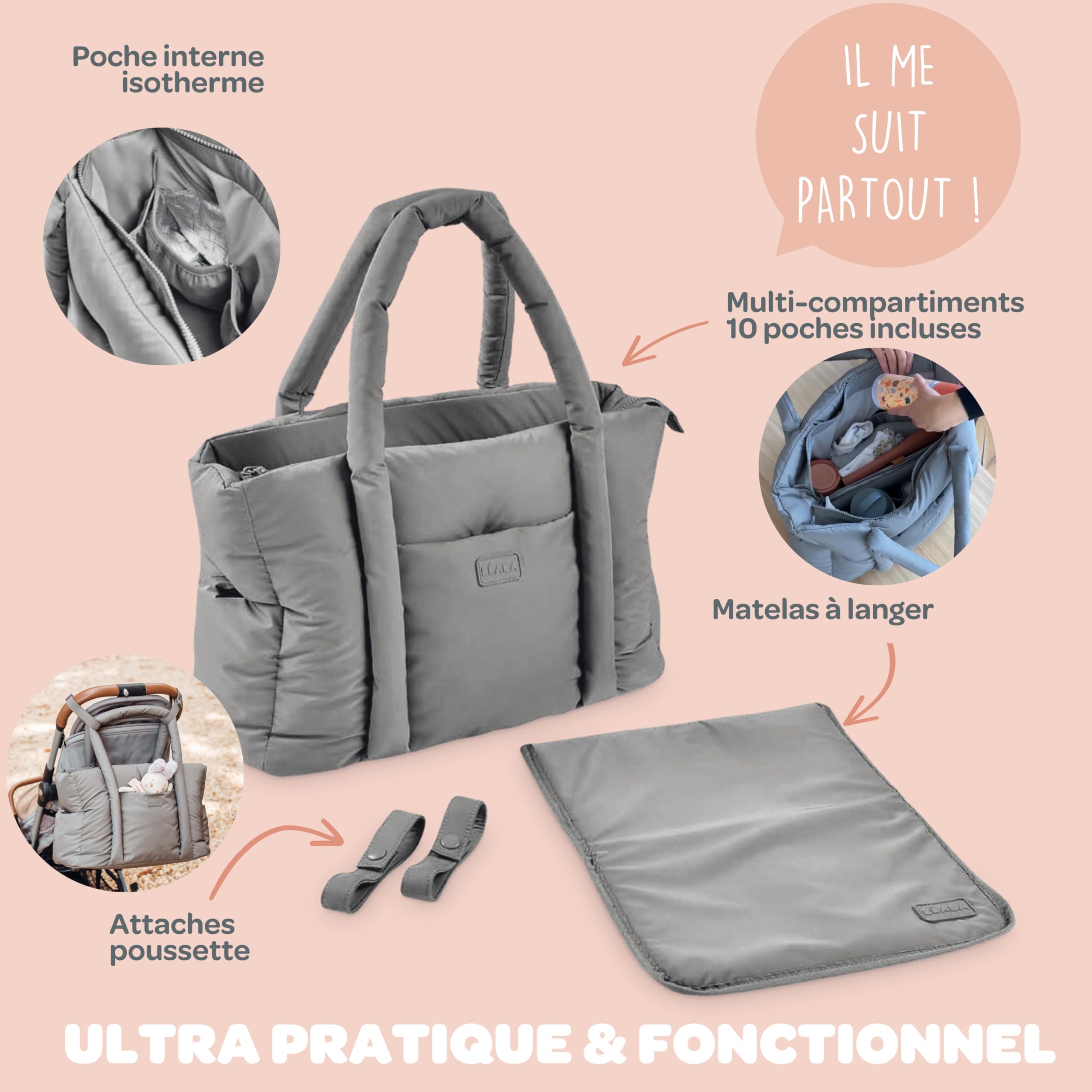 BÉABA, Baby Changing Bag, Ultra Practical, 10 Inside and Outside